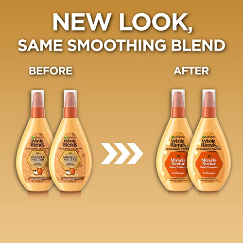 Garnier Whole Blends Sulfate Free Remedy Miracle Nectar 10-in-1 Repairing Leave-In Conditoner for All Hair Types, Honey Treasures, 5 Fl Oz, 2 Count (Packaging May Vary)