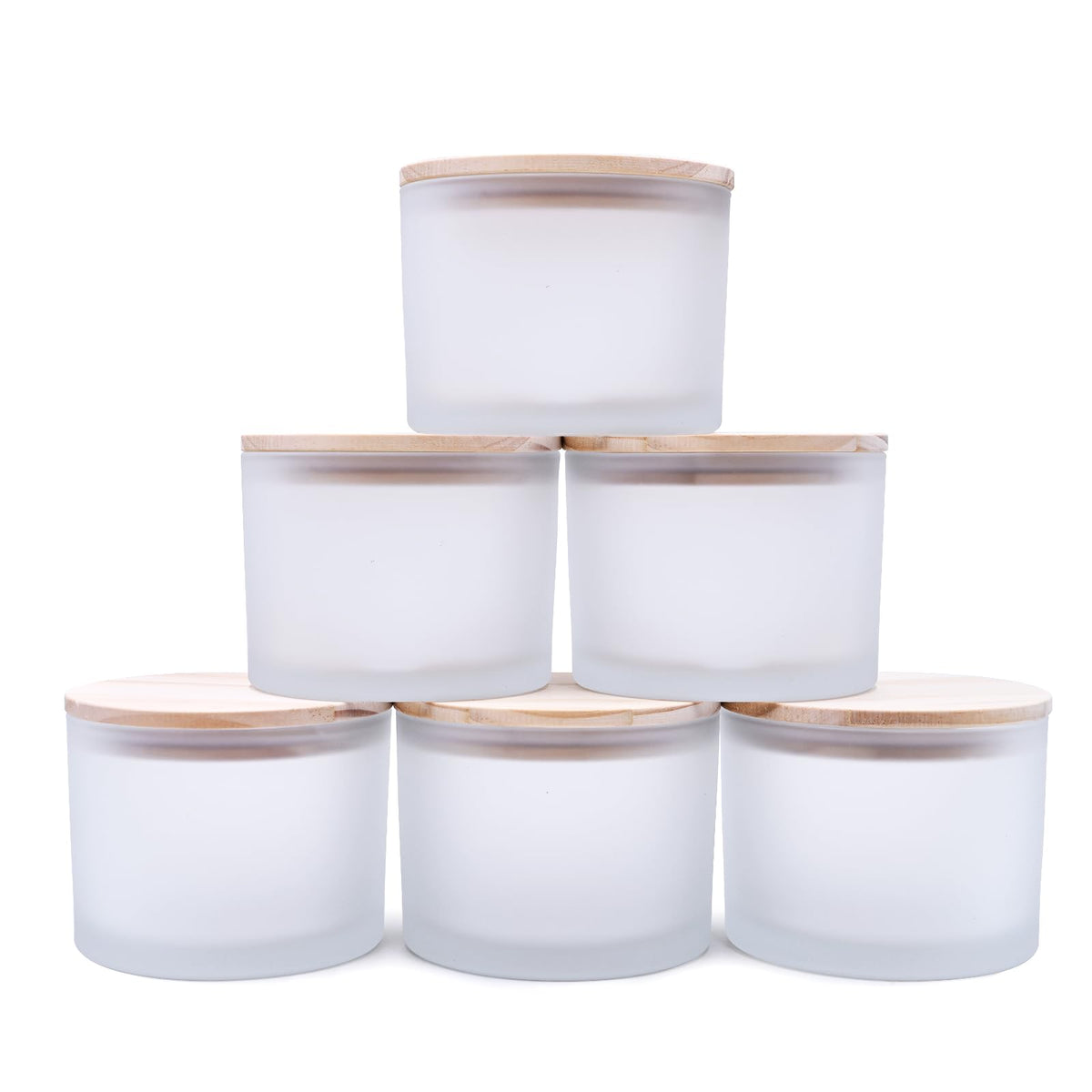 SHOWIN 18 OZ Thick Candle Jars for Making Candles 6 Pcs, Empty Jars with Wood Lids for Candle Making, Sample Container,Frosted White