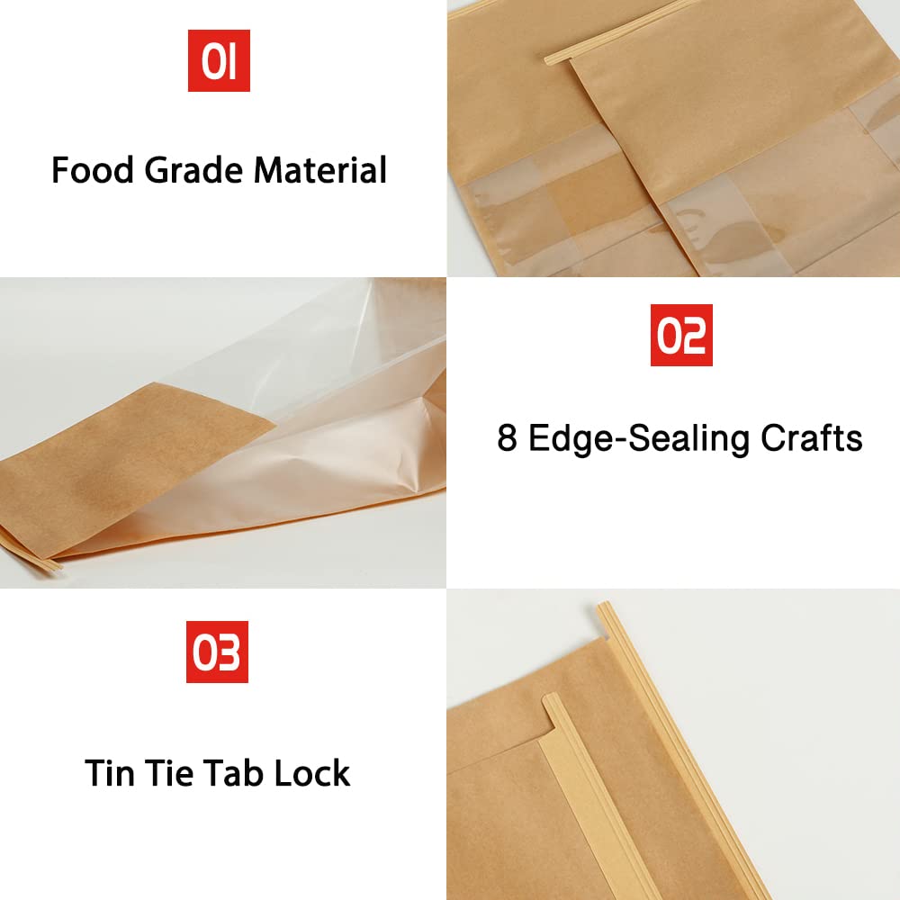 Eco Bakery Bread Bags with Window | 50-Pack Kraft Paper 5.1″ × 4.3″ × 11″