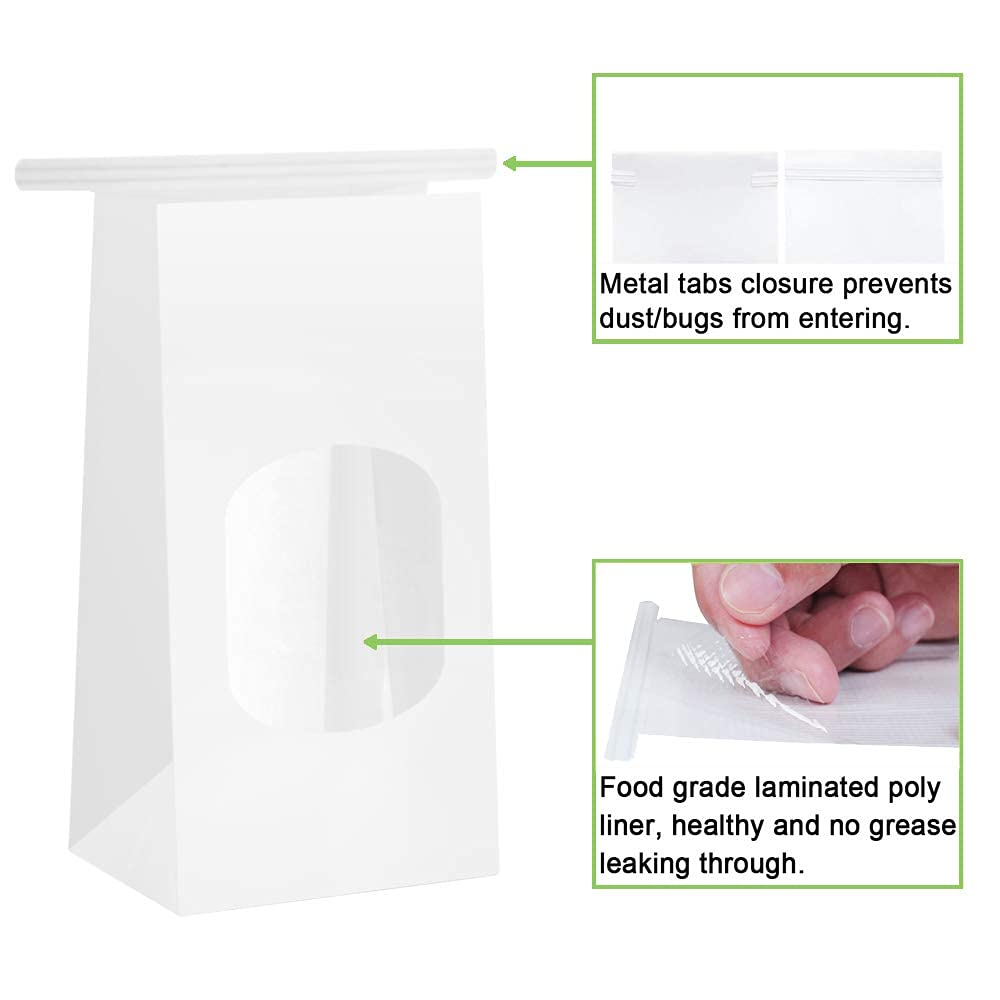 Eco Kraft Paper Snack Bags with Window | Pack 100 3.54″ × 2.36″ × 6.7″