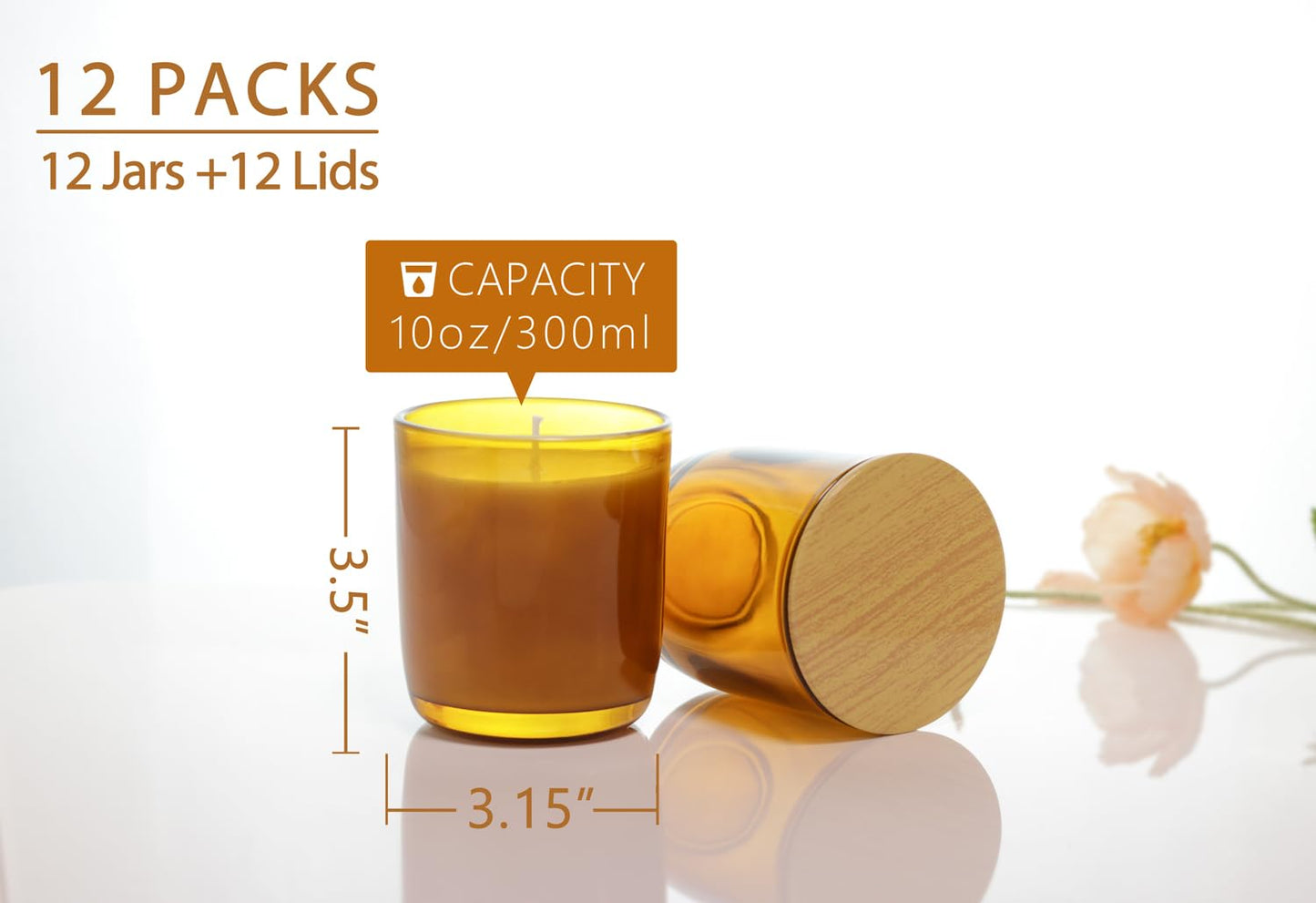 Aroparc Candle Jars for Candle Making 10oz U Shape Base Tumbler Jars for Candle DIY, Wholesale Bulk Candle Jars 12 Jars+12 Metal Lids - Green