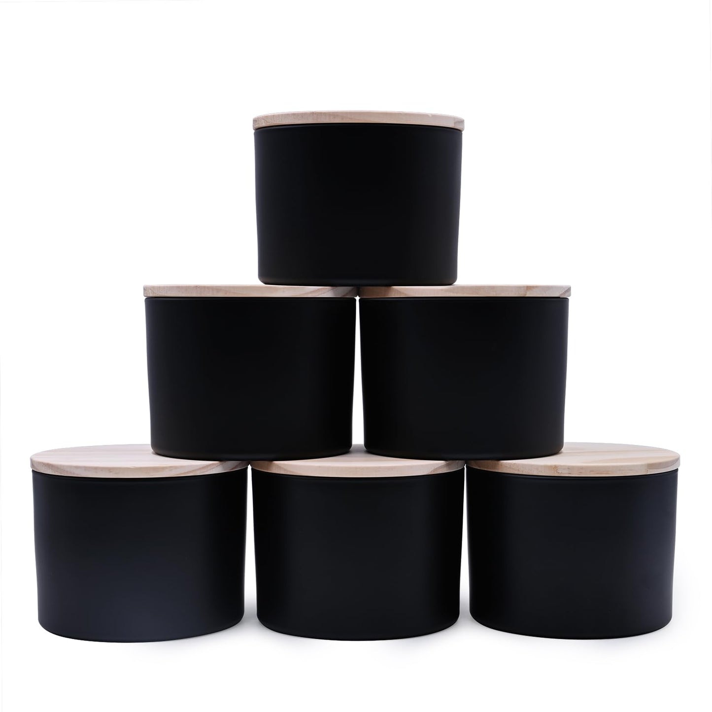 SHOWIN 18 OZ Thick Candle Jars for Making Candles 6 Pcs, Empty Jars with Wood Lids for Candle Making, Sample Container,Frosted White