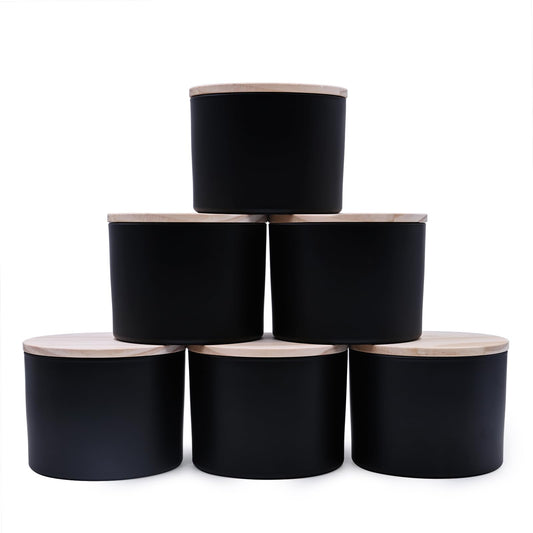SHOWIN 18 OZ Thick Candle Jars for Making Candles 6 Pcs, Empty Jars with Wood Lids for Candle Making, Sample Container,Frosted White