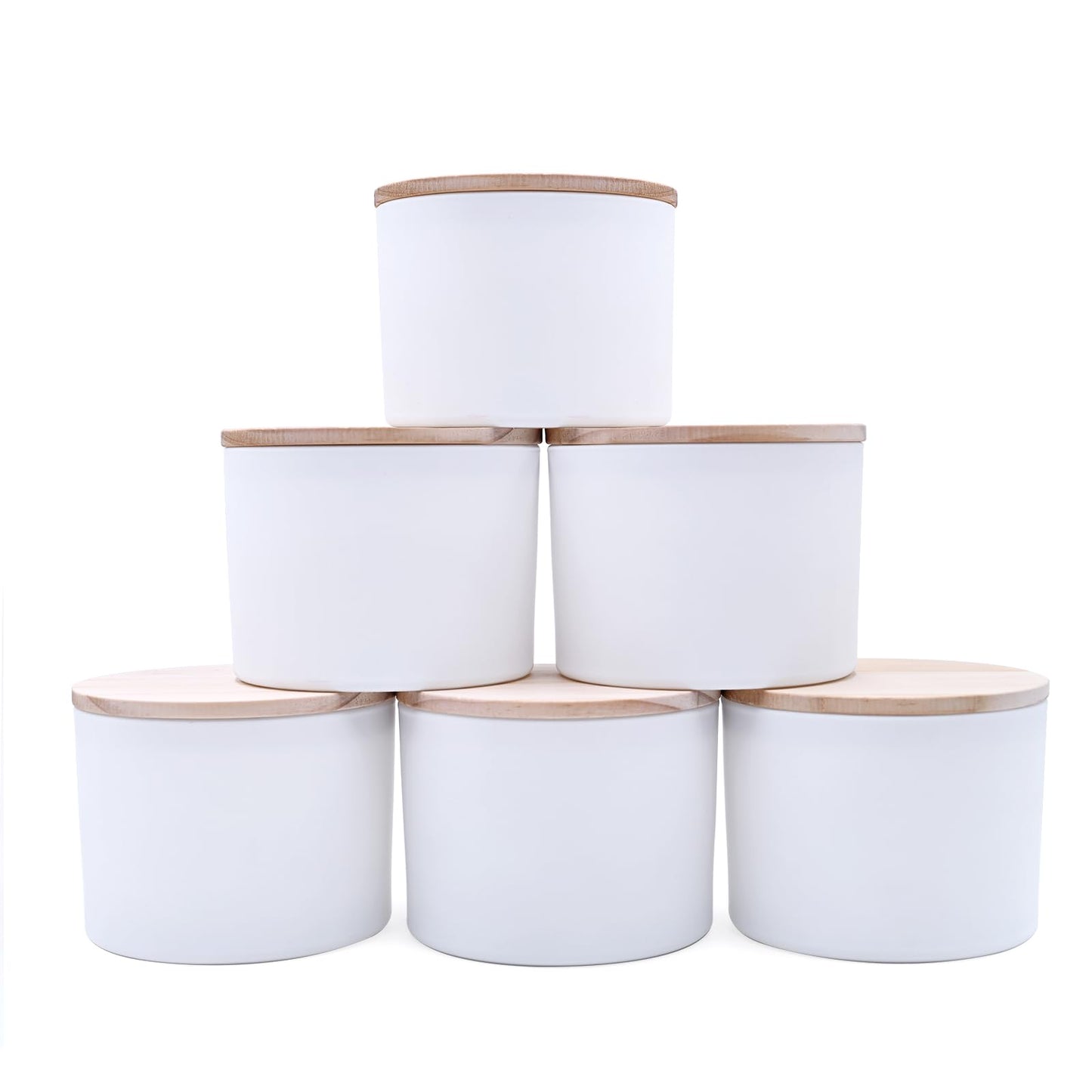 SHOWIN 18 OZ Thick Candle Jars for Making Candles 6 Pcs, Empty Jars with Wood Lids for Candle Making, Sample Container,Frosted White