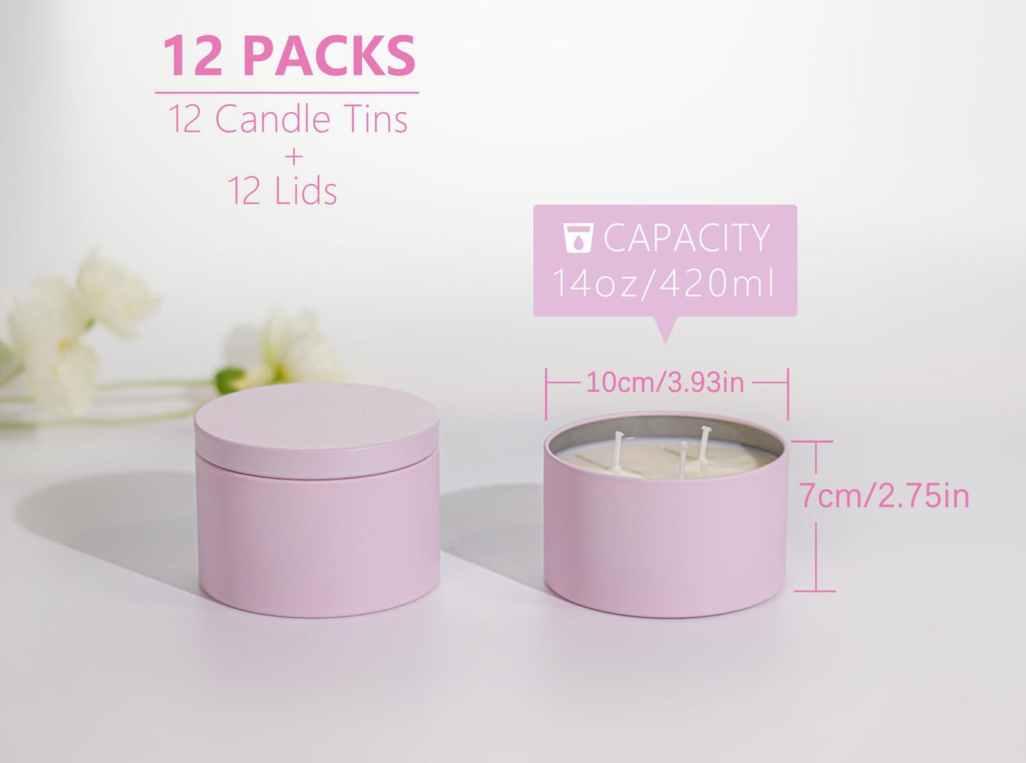Candle Tins with Lids, 3 Wicks Candle Jars 14oz/420ml Candle Containers 12 Pack Seamless Bulk Candle Containers for Candle Making Supplies Wholesale Empty Candle Jars - Mint