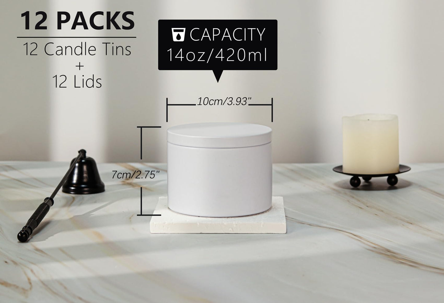 Candle Tins with Lids, 3 Wicks Candle Jars 14oz/420ml Candle Containers 12 Pack Seamless Bulk Candle Containers for Candle Making Supplies Wholesale Empty Candle Jars - Mint