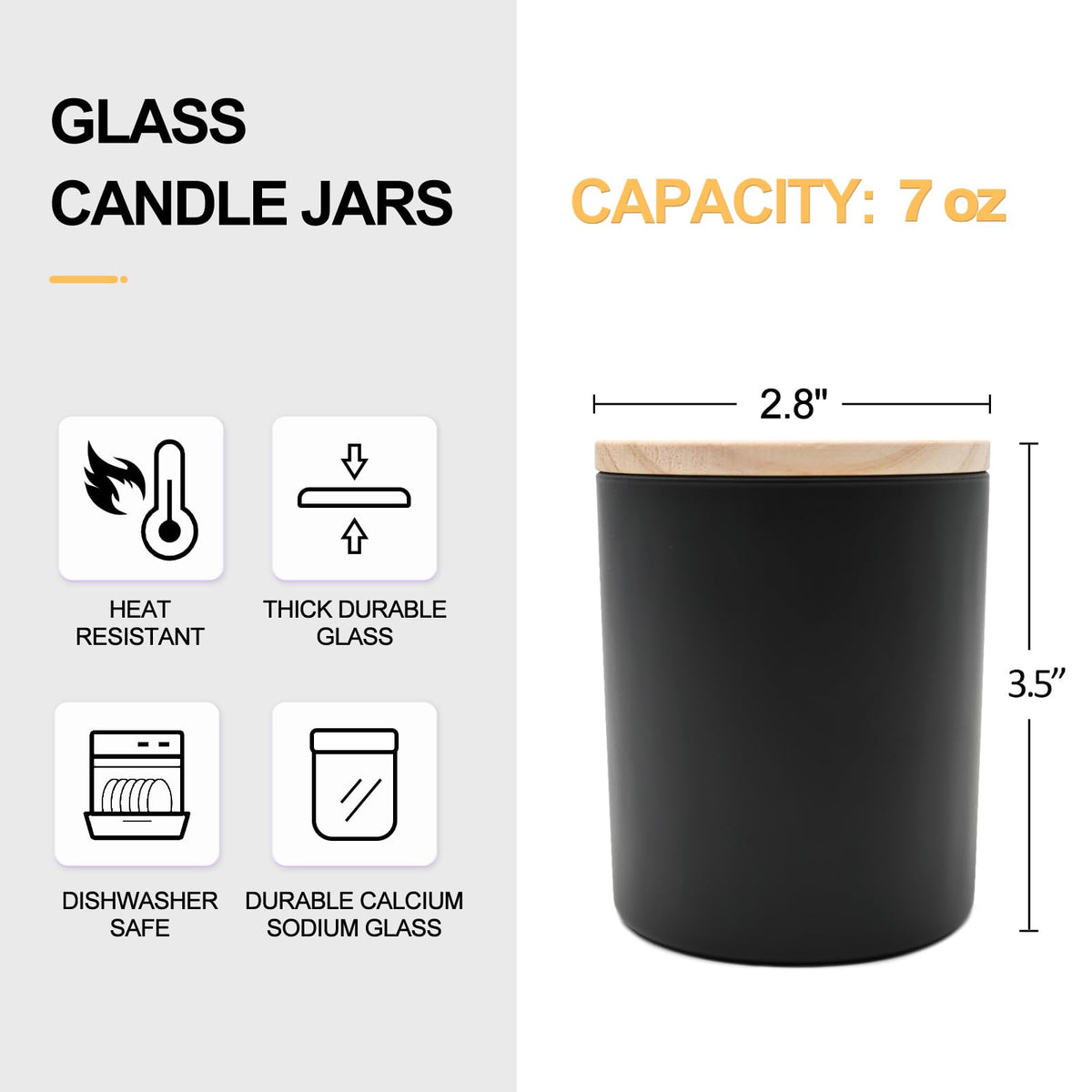 Thick Candle Jars for Making Candles 16 Pcs, 7 OZ Empty Jars with Wood Lids for Candle Making, Sample Container, Frosted White