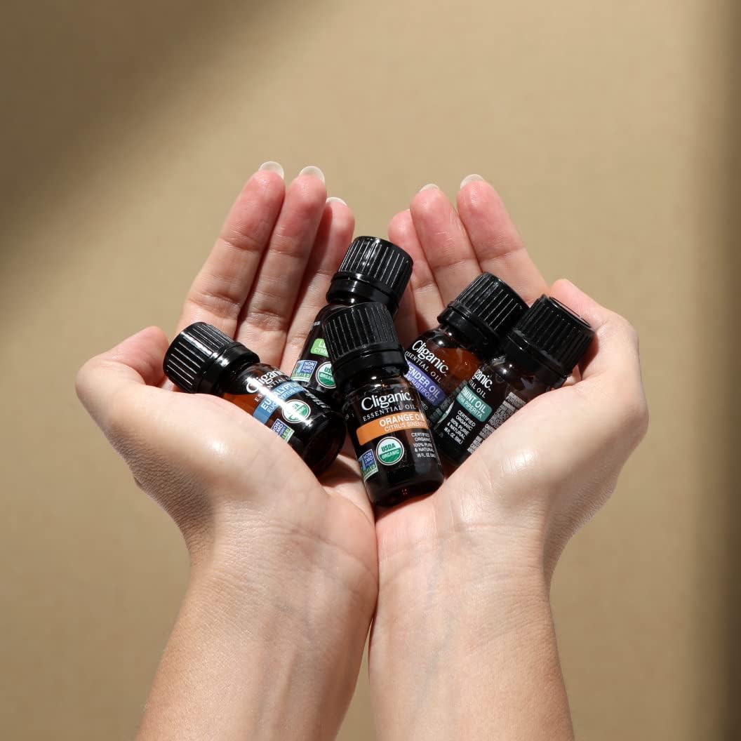 Cliganic Organic Essential Oils Set (Top 5) - 100% Pure Natural - Aromatherapy, Candle Making - Peppermint, Lavender, Eucalyptus, Lemongrass & Orange (Packaging May Vary)