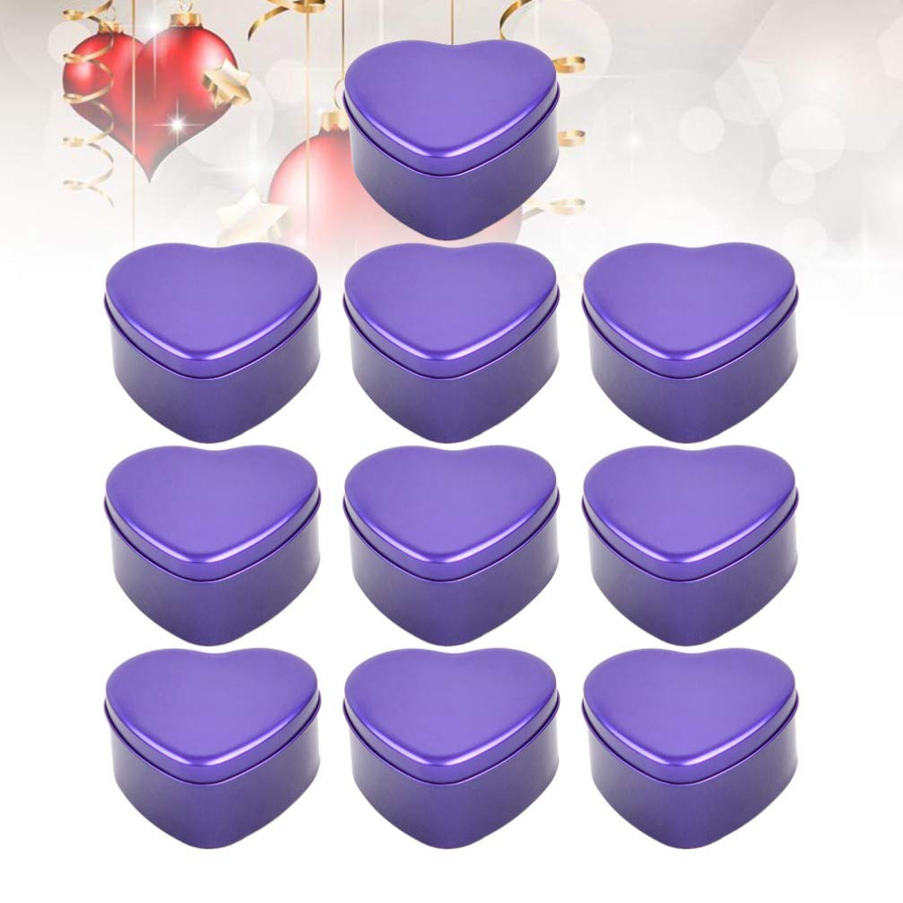 Kisangel Party Box 10pcs Purple Heart Metal Tins Tinplate Storage Can Tinplate Candy Box for Wedding Party Favors Goodies Cookie Chocolate Snack Storage Candle Making Size L Mini Tin Box