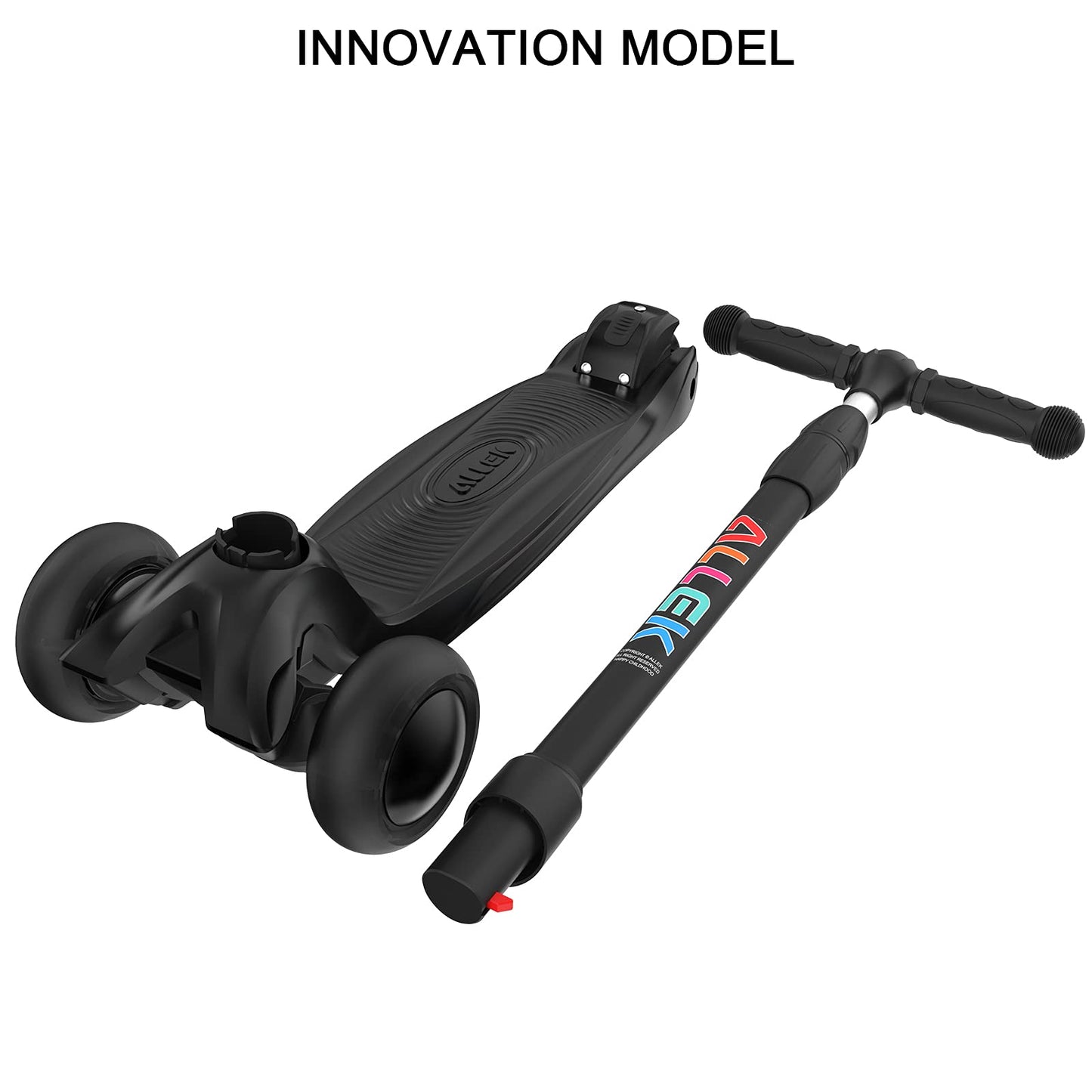 Allek Kick Scooter B03 for Kids (3-12 Years) — Style, Fun, and Safety on 3 Wheels with LED Lights, Adjustable Handlebar, and Reinforced Deck (Black)