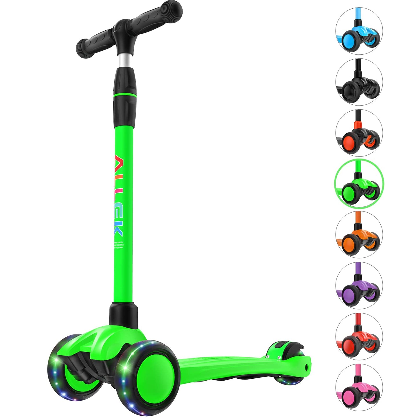 Allek Kick Scooter B03 for Kids (3-12 Years) — Style, Fun, and Safety on 3 Wheels with LED Lights, Adjustable Handlebar, and Reinforced Deck (Black)