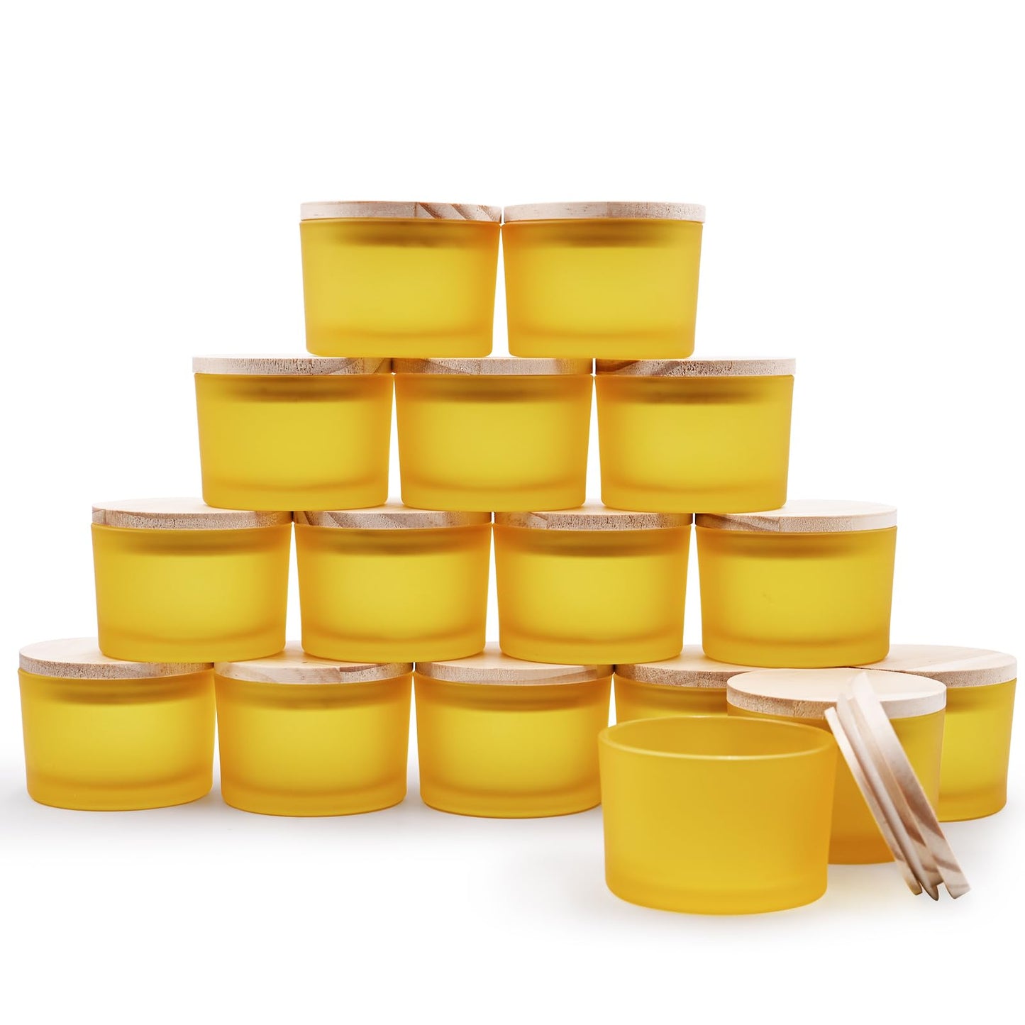 Thick Candle Jars for Making Candles 16 Pcs, 7 OZ Empty Jars with Wood Lids for Candle Making, Sample Container, Frosted White