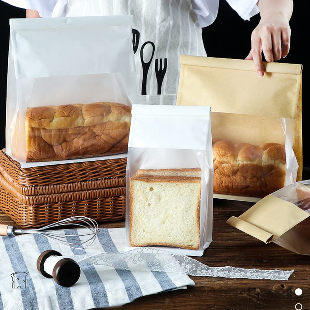 Eco Bakery Bread Bags with Window | 50-Pack Kraft Paper 5.1″ × 4.3″ × 11″