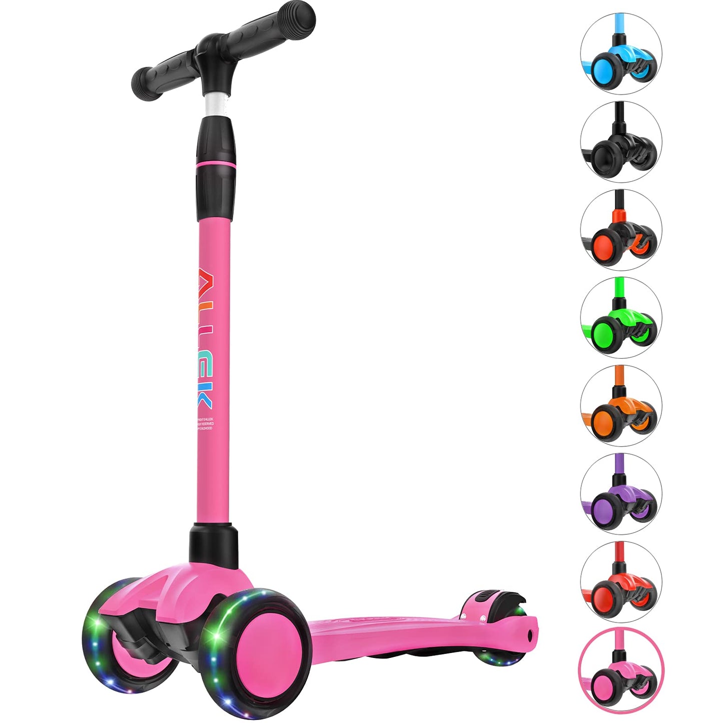Allek Kick Scooter B03 for Kids (3-12 Years) — Style, Fun, and Safety on 3 Wheels with LED Lights, Adjustable Handlebar, and Reinforced Deck (Black)