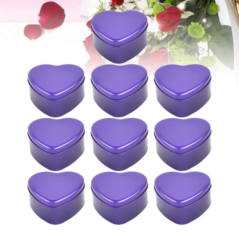 Kisangel Party Box 10pcs Purple Heart Metal Tins Tinplate Storage Can Tinplate Candy Box for Wedding Party Favors Goodies Cookie Chocolate Snack Storage Candle Making Size L Mini Tin Box