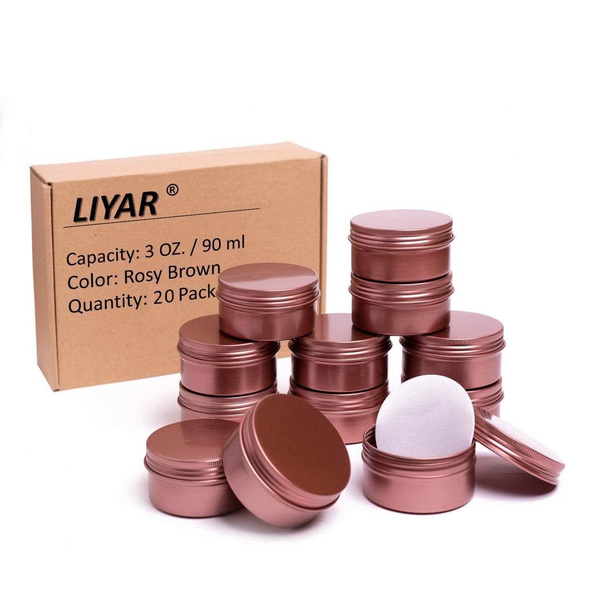 3 Ounce Tins Cans 3 Oz. Tins Containers Round Tins Metal with Lids Aluminum Metal Containers Metal Tins Jars for Balm,Candy,Salve,Candles,Pack of 20(Rosy Brown)