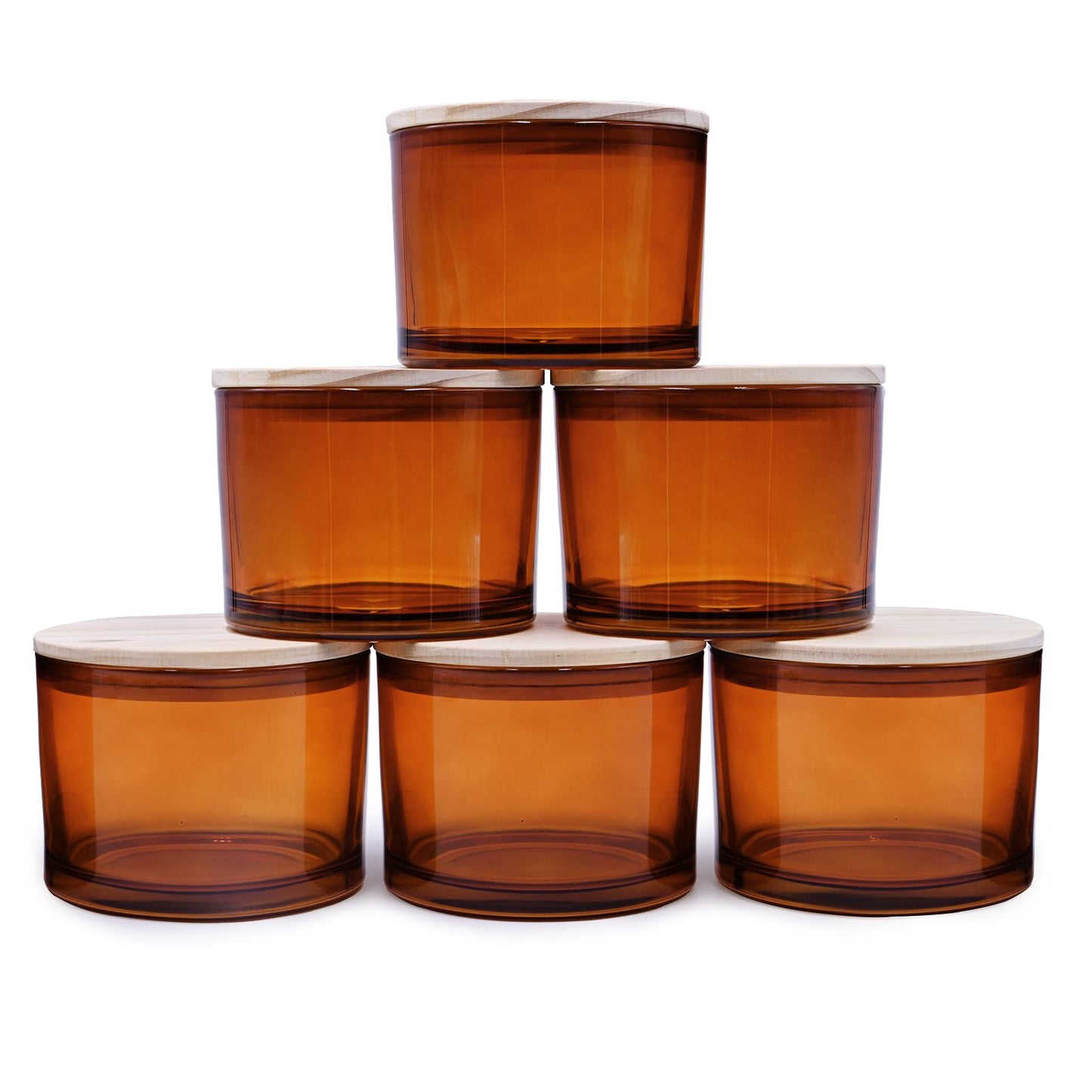 SHOWIN 18 OZ Thick Candle Jars for Making Candles 6 Pcs, Empty Jars with Wood Lids for Candle Making, Sample Container,Frosted White