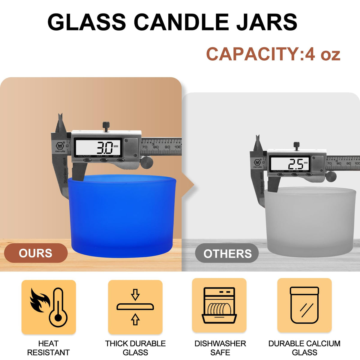 Thick Candle Jars for Making Candles 16 Pcs, 7 OZ Empty Jars with Wood Lids for Candle Making, Sample Container, Frosted White