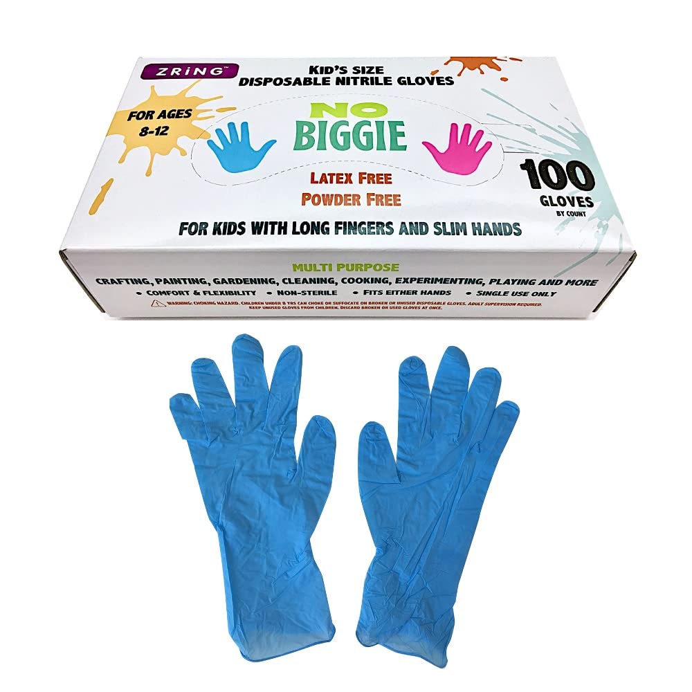 ZRiNG 4mil thickness - No Biggie Kid sized Disposable Nitrile Gloves. Latex Free, Powder Free & Food Grade.