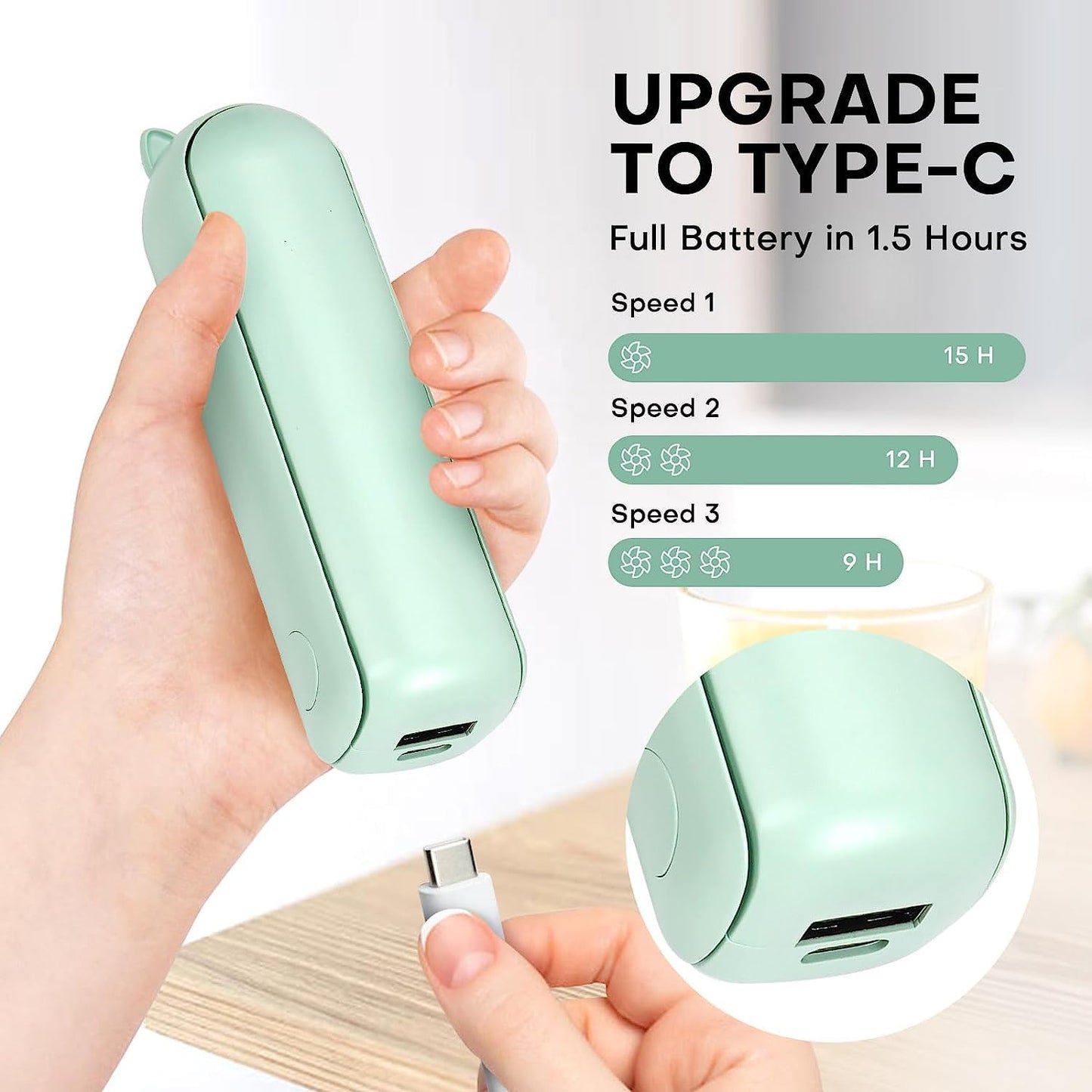 OHLGT Mini Ventilador Portátil: Silencioso, Recargable y Power Bank (9-15h)