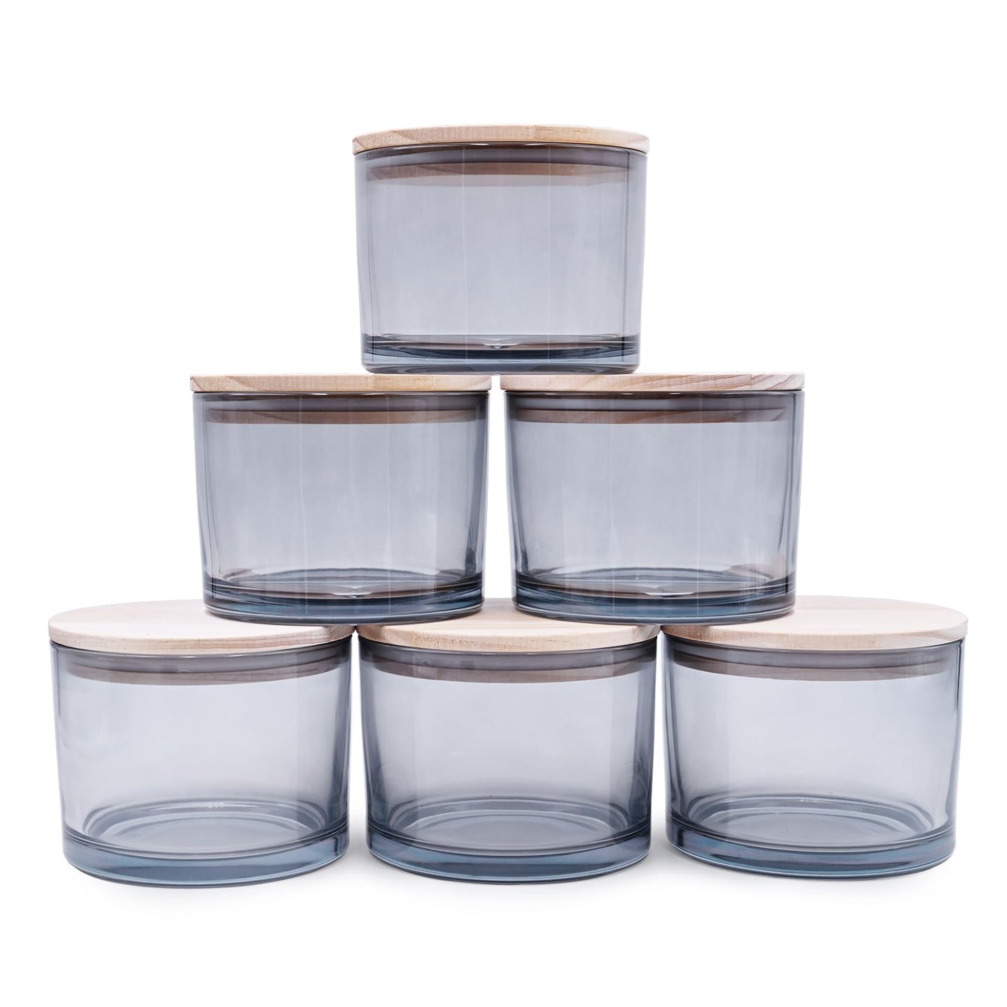 SHOWIN 18 OZ Thick Candle Jars for Making Candles 6 Pcs, Empty Jars with Wood Lids for Candle Making, Sample Container,Frosted White