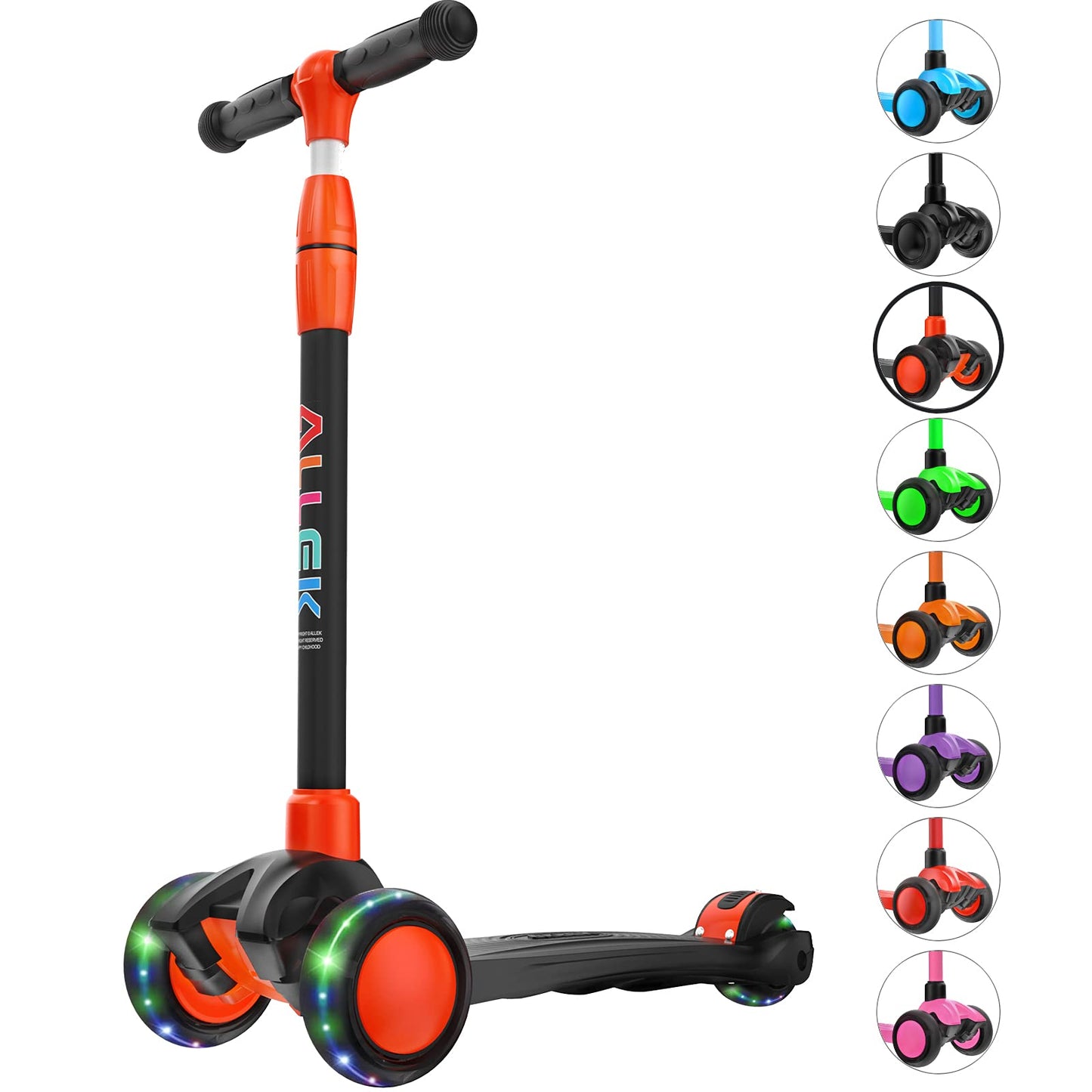 Allek Kick Scooter B03 for Kids (3-12 Years) — Style, Fun, and Safety on 3 Wheels with LED Lights, Adjustable Handlebar, and Reinforced Deck (Black)