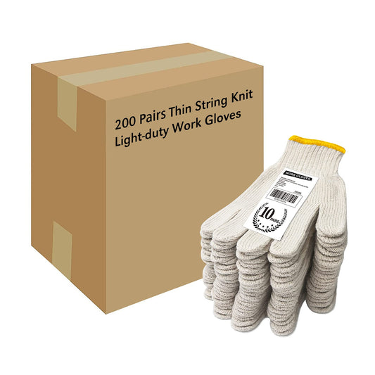 Evridwear Cotton Work Gloves Light-duty String Knit BBQ Glove Liner for Outdoor Cooking, Painting, Gardening 10/200 Pairs