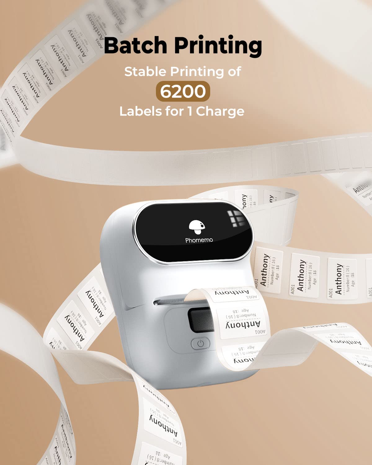 Phomemo Label Printer - M110 Thermal Label Printer, Upgraded Bluetooth Portable Label Maker for Product, Address, Small Business, Sticker, Home, DIY for Phone/Tablet/PC/Mac, with 100 Labels, Baby Pink