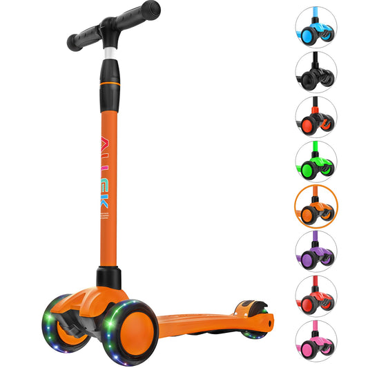 Allek Kick Scooter B03 for Kids (3-12 Years) — Style, Fun, and Safety on 3 Wheels with LED Lights, Adjustable Handlebar, and Reinforced Deck (Black)
