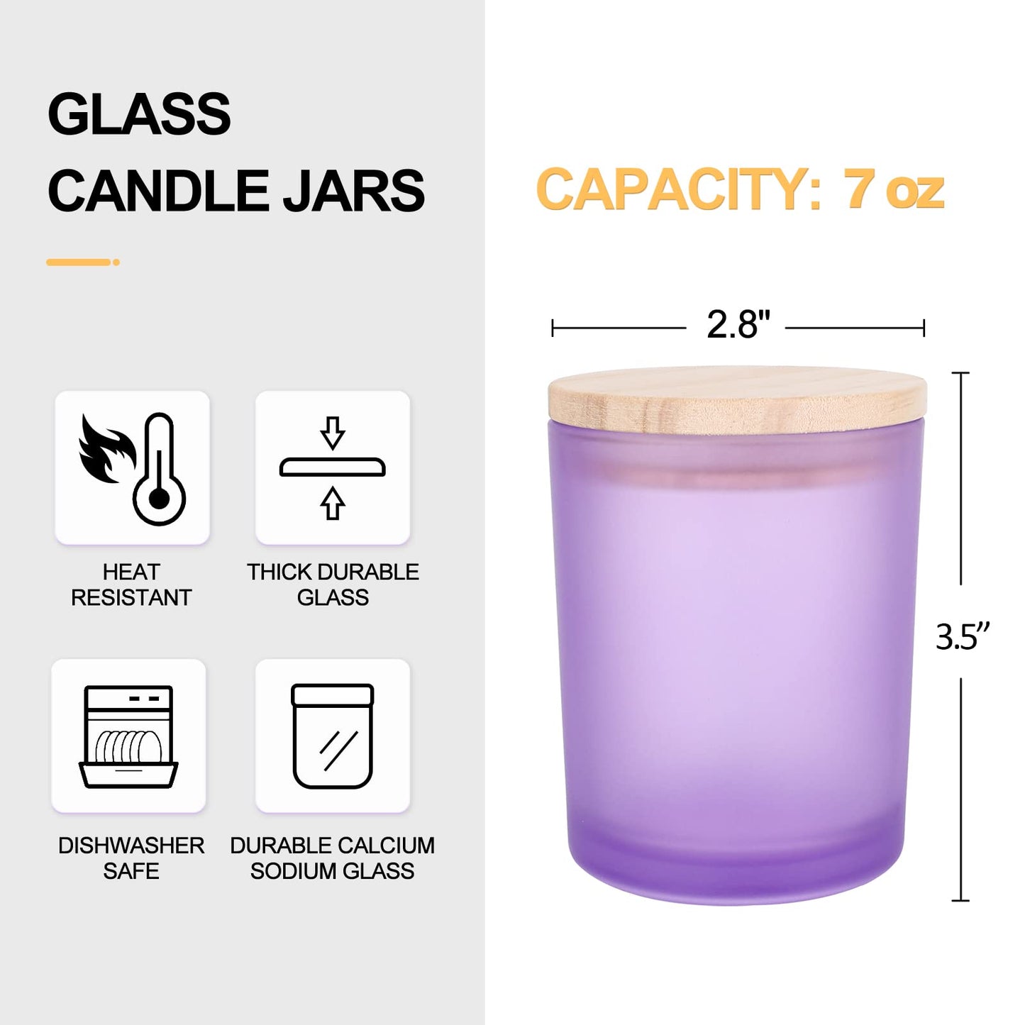 Thick Candle Jars for Making Candles 16 Pcs, 7 OZ Empty Jars with Wood Lids for Candle Making, Sample Container, Frosted White