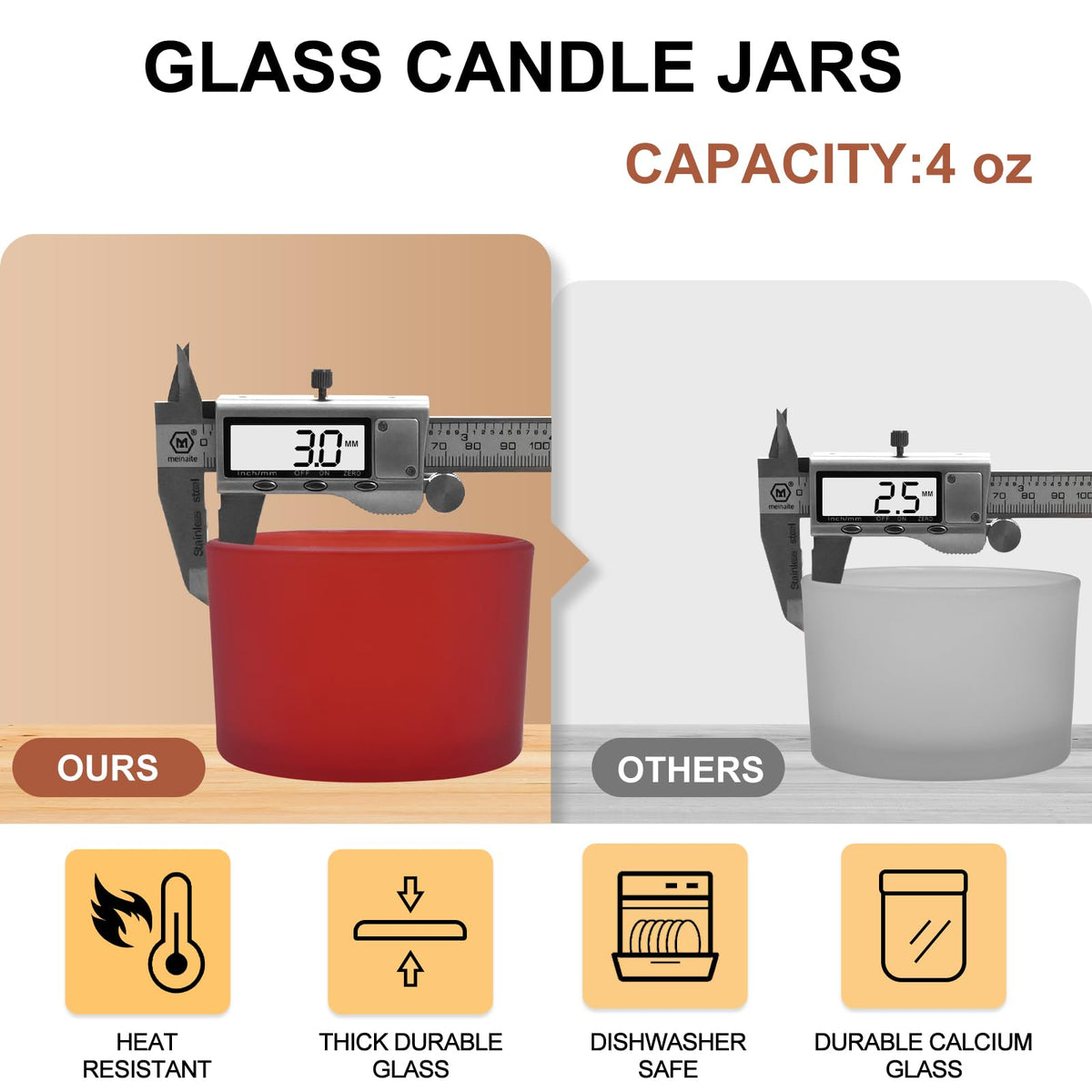 Thick Candle Jars for Making Candles 16 Pcs, 7 OZ Empty Jars with Wood Lids for Candle Making, Sample Container, Frosted White