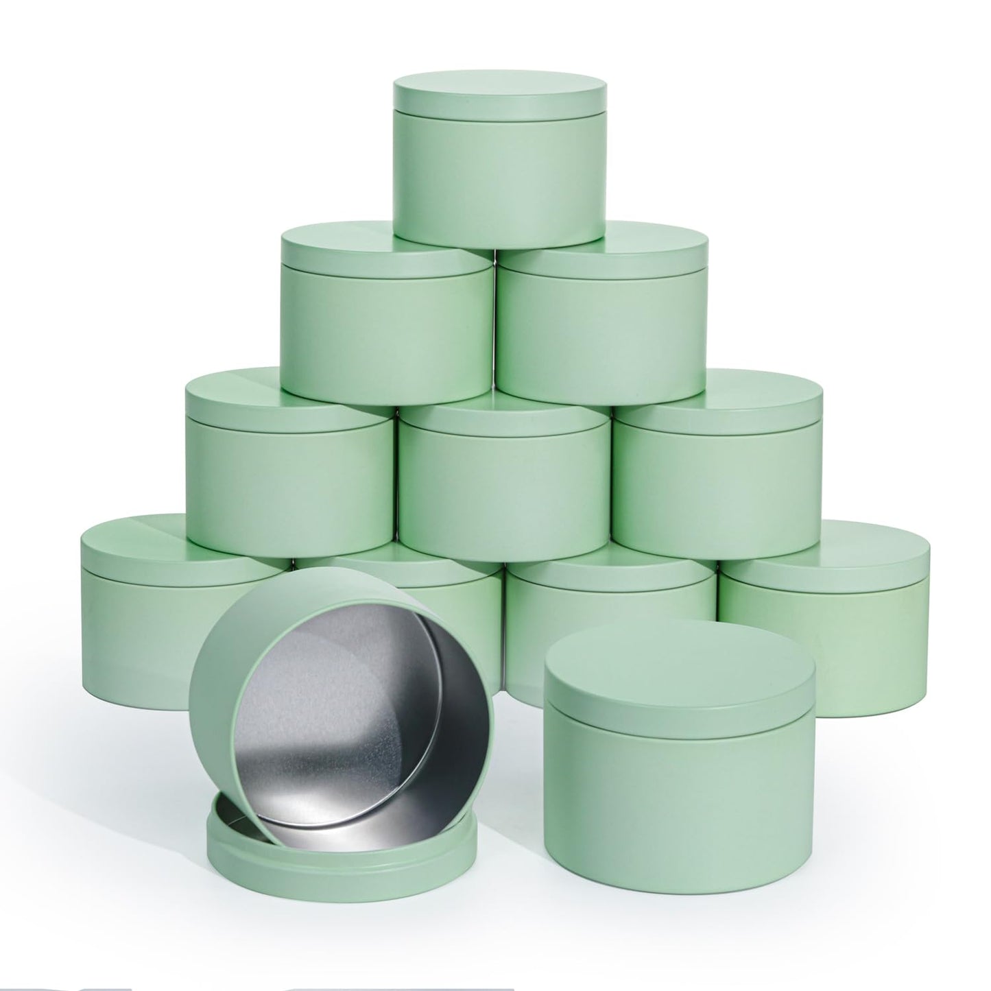 Candle Tins with Lids, 3 Wicks Candle Jars 14oz/420ml Candle Containers 12 Pack Seamless Bulk Candle Containers for Candle Making Supplies Wholesale Empty Candle Jars - Mint