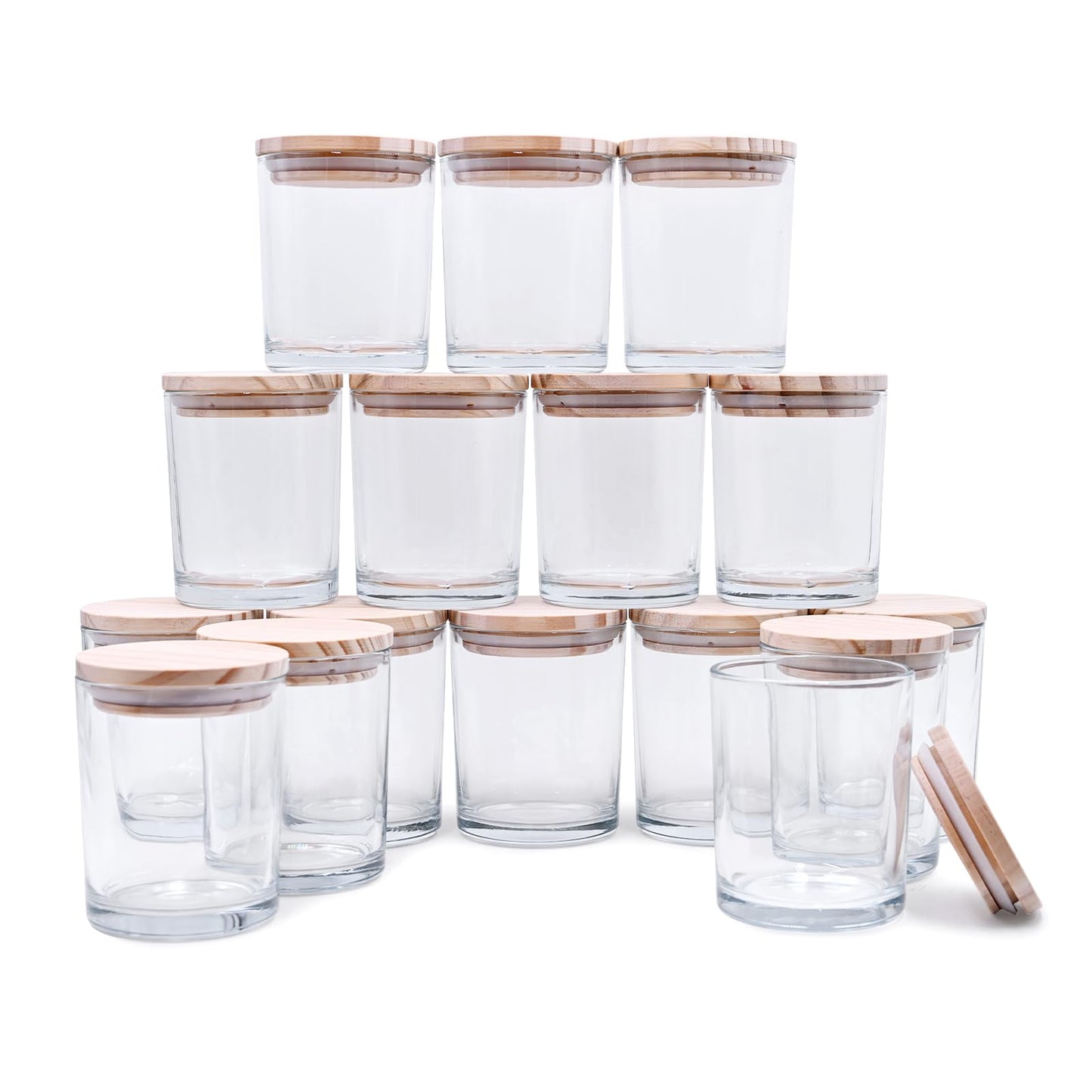 Thick Candle Jars for Making Candles 16 Pcs, 7 OZ Empty Jars with Wood Lids for Candle Making, Sample Container, Frosted White