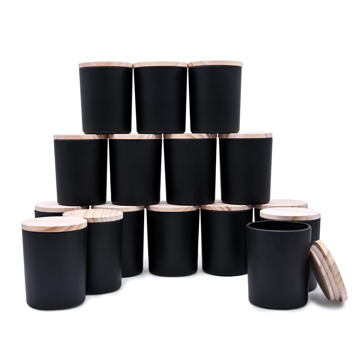 Thick Candle Jars for Making Candles 16 Pcs, 7 OZ Empty Jars with Wood Lids for Candle Making, Sample Container, Frosted White