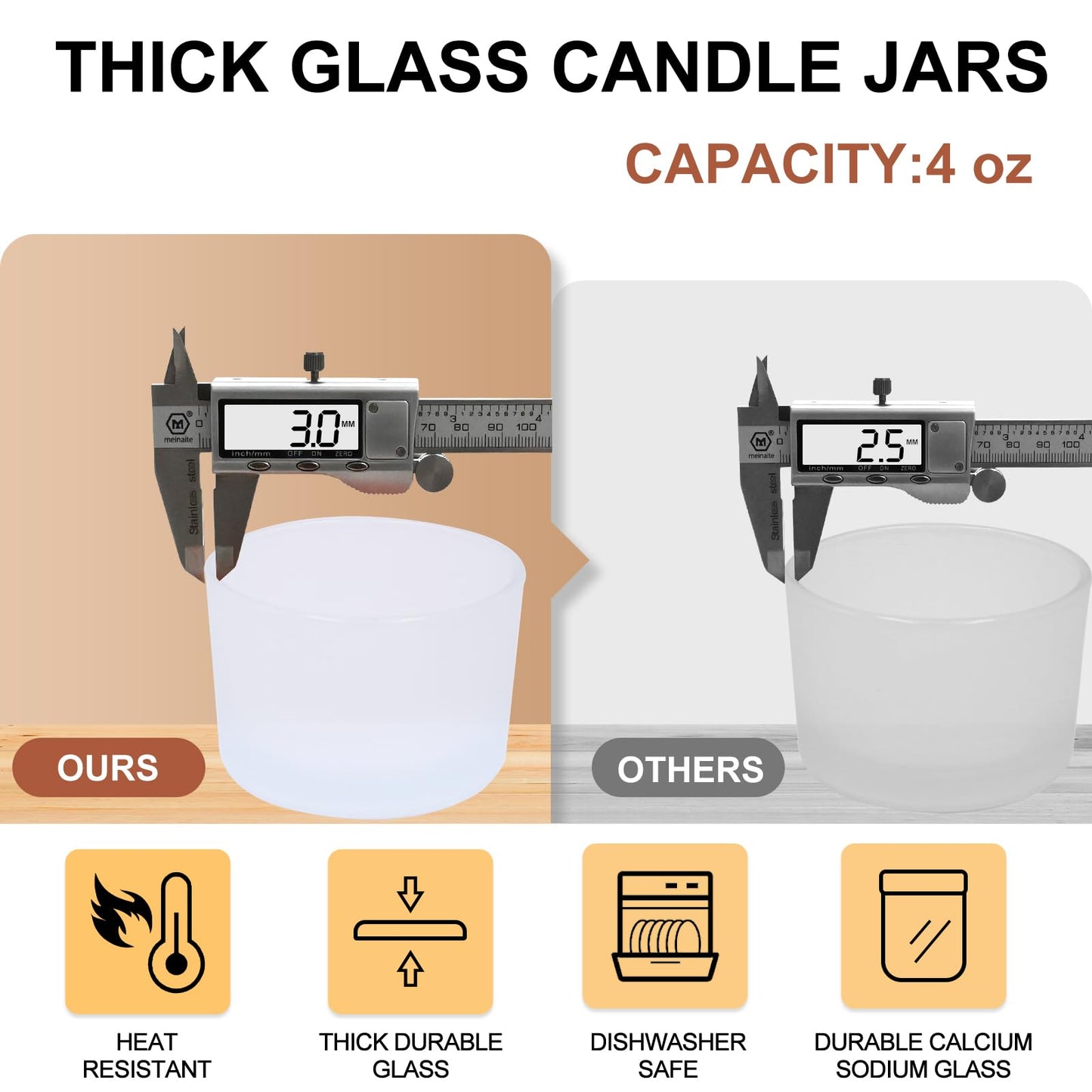 Thick Candle Jars for Making Candles 16 Pcs, 7 OZ Empty Jars with Wood Lids for Candle Making, Sample Container, Frosted White