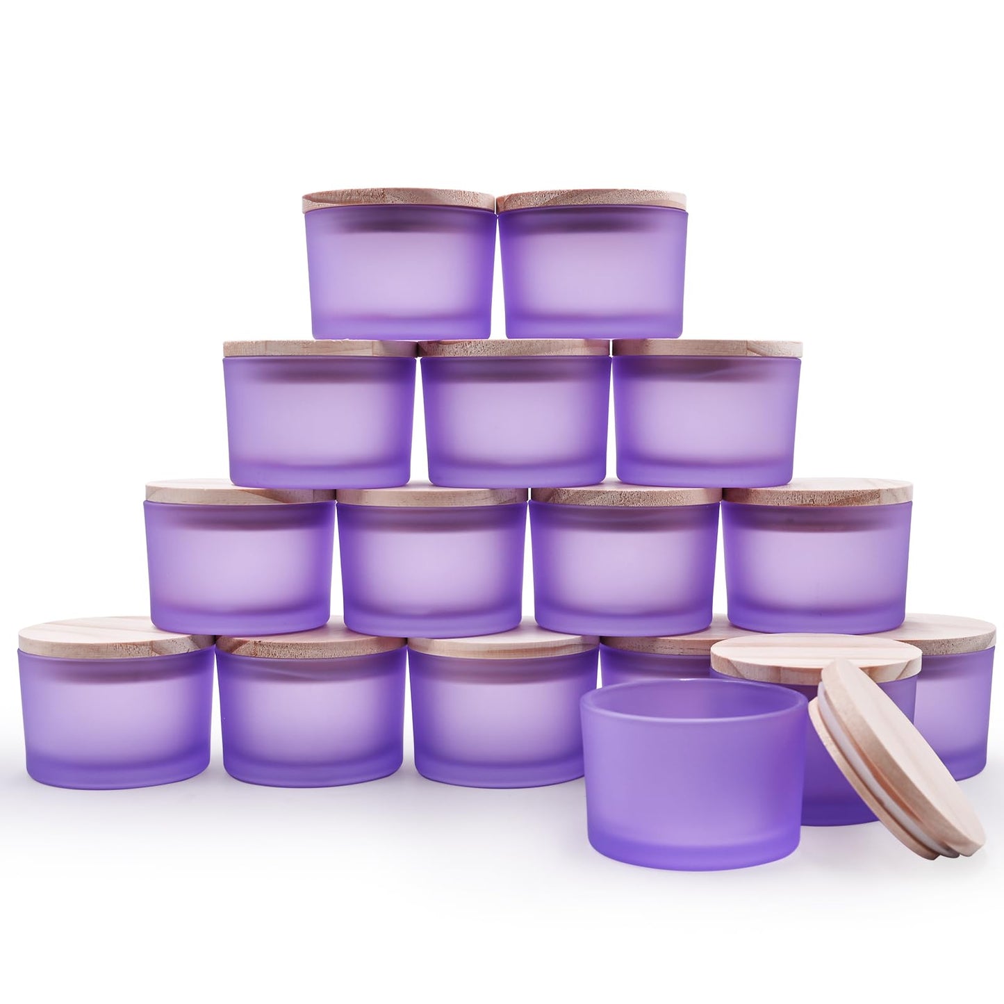 Thick Candle Jars for Making Candles 16 Pcs, 7 OZ Empty Jars with Wood Lids for Candle Making, Sample Container, Frosted White