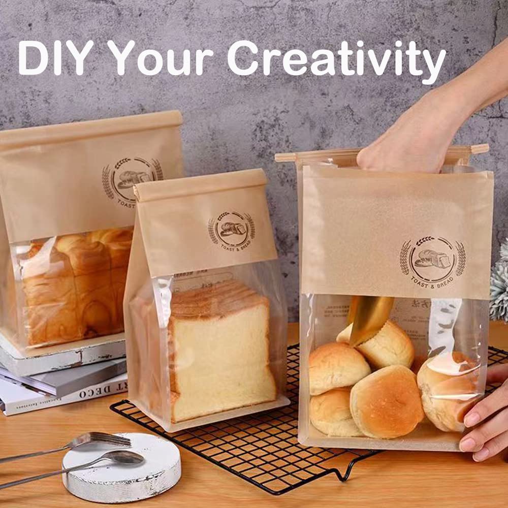 Eco Bakery Bread Bags with Window | 50-Pack Kraft Paper 5.1″ × 4.3″ × 11″
