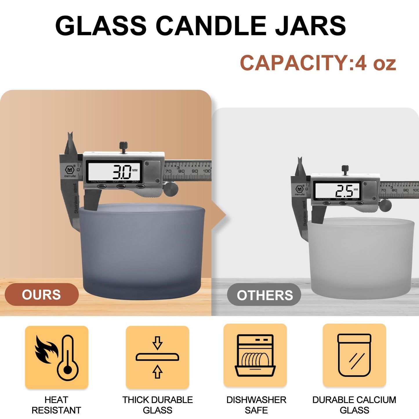 Thick Candle Jars for Making Candles 16 Pcs, 7 OZ Empty Jars with Wood Lids for Candle Making, Sample Container, Frosted White