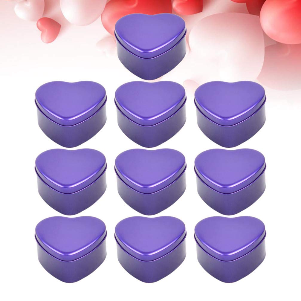 Kisangel Party Box 10pcs Purple Heart Metal Tins Tinplate Storage Can Tinplate Candy Box for Wedding Party Favors Goodies Cookie Chocolate Snack Storage Candle Making Size L Mini Tin Box