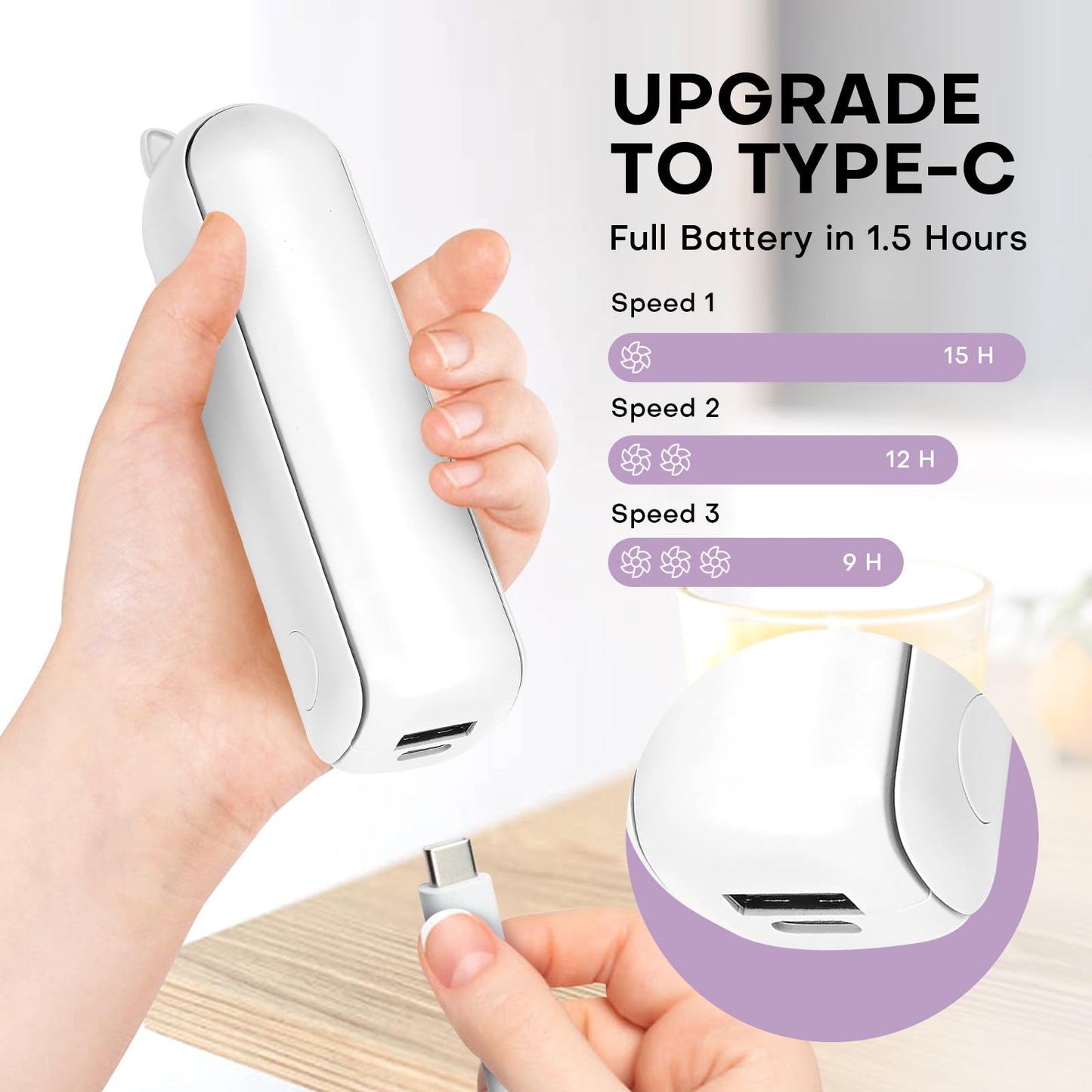 OHLGT Mini Ventilador Portátil: Silencioso, Recargable y Power Bank (9-15h)
