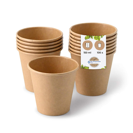 BIOZOYG 1000x vasos desechables 250 ml / 10 oz, Ø 90 mm marrón - vasos cafe sin plástico y con materiales sostenibles - vasos cafe desechables