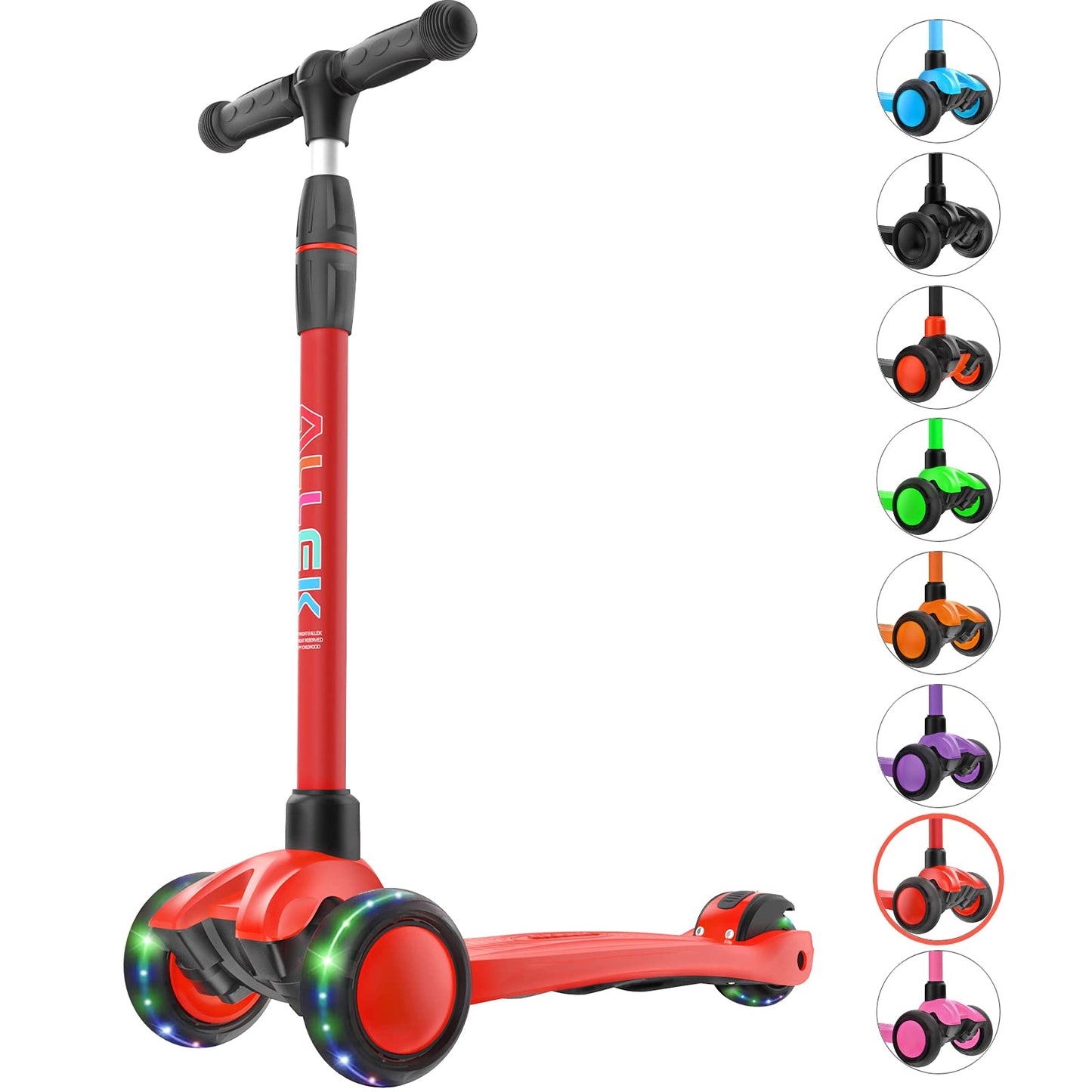 Allek Kick Scooter B03 for Kids (3-12 Years) — Style, Fun, and Safety on 3 Wheels with LED Lights, Adjustable Handlebar, and Reinforced Deck (Black)