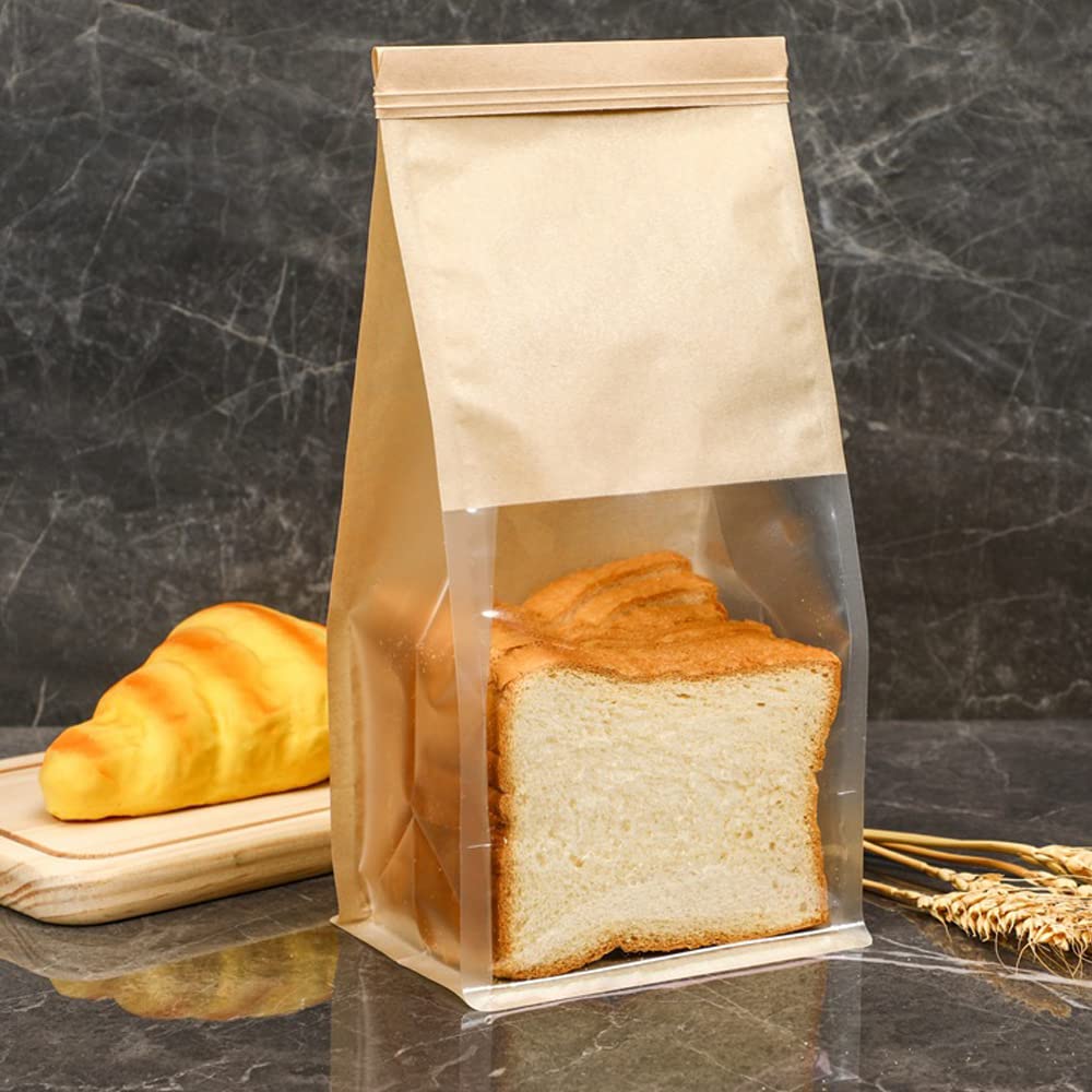 Eco Bakery Bread Bags with Window | 50-Pack Kraft Paper 5.1″ × 4.3″ × 11″