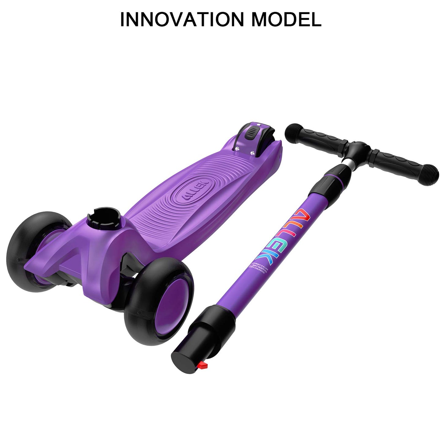 Allek Kick Scooter B03 for Kids (3-12 Years) — Style, Fun, and Safety on 3 Wheels with LED Lights, Adjustable Handlebar, and Reinforced Deck (Black)