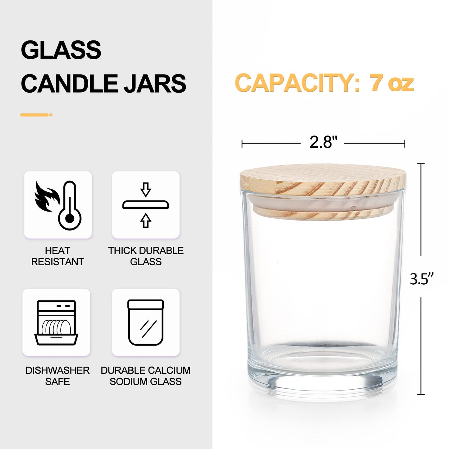 Thick Candle Jars for Making Candles 16 Pcs, 7 OZ Empty Jars with Wood Lids for Candle Making, Sample Container, Frosted White