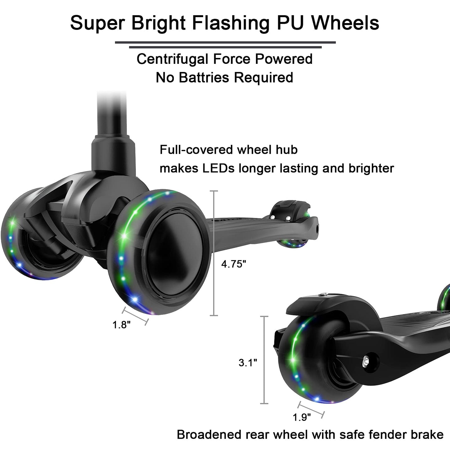 Allek Kick Scooter B03 for Kids (3-12 Years) — Style, Fun, and Safety on 3 Wheels with LED Lights, Adjustable Handlebar, and Reinforced Deck (Black)