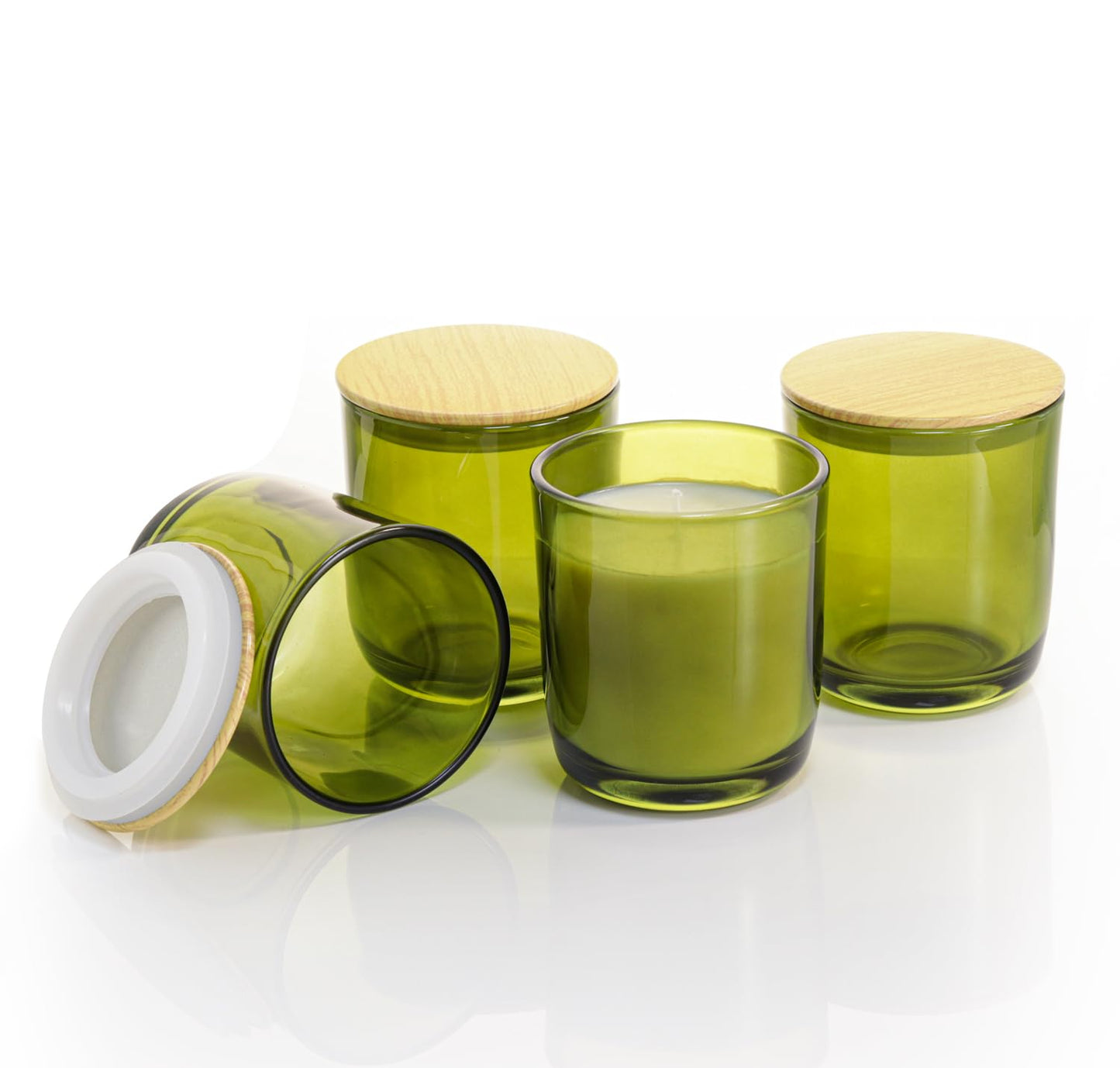 Aroparc Candle Jars for Candle Making 10oz U Shape Base Tumbler Jars for Candle DIY, Wholesale Bulk Candle Jars 12 Jars+12 Metal Lids - Green