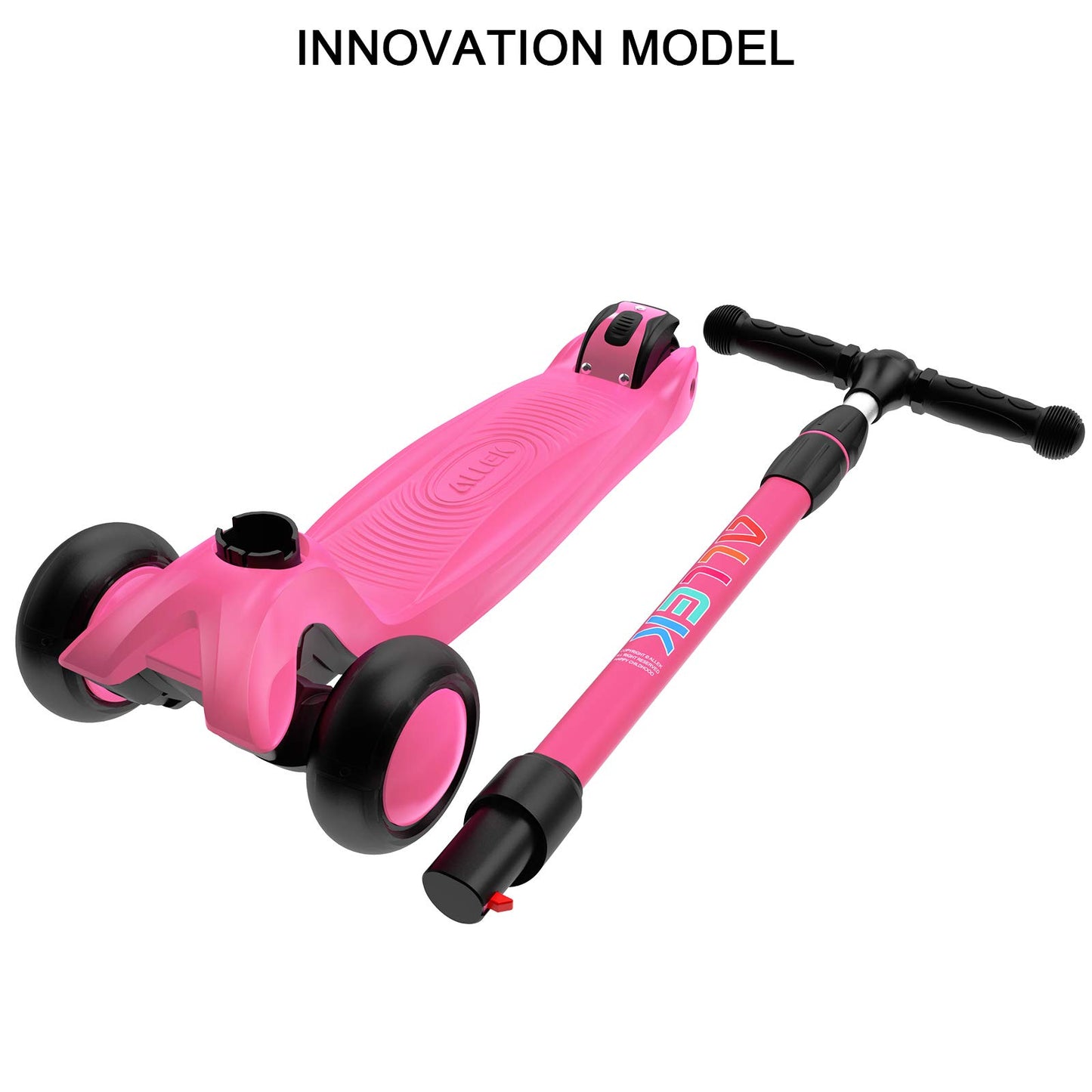 Allek Kick Scooter B03 for Kids (3-12 Years) — Style, Fun, and Safety on 3 Wheels with LED Lights, Adjustable Handlebar, and Reinforced Deck (Black)