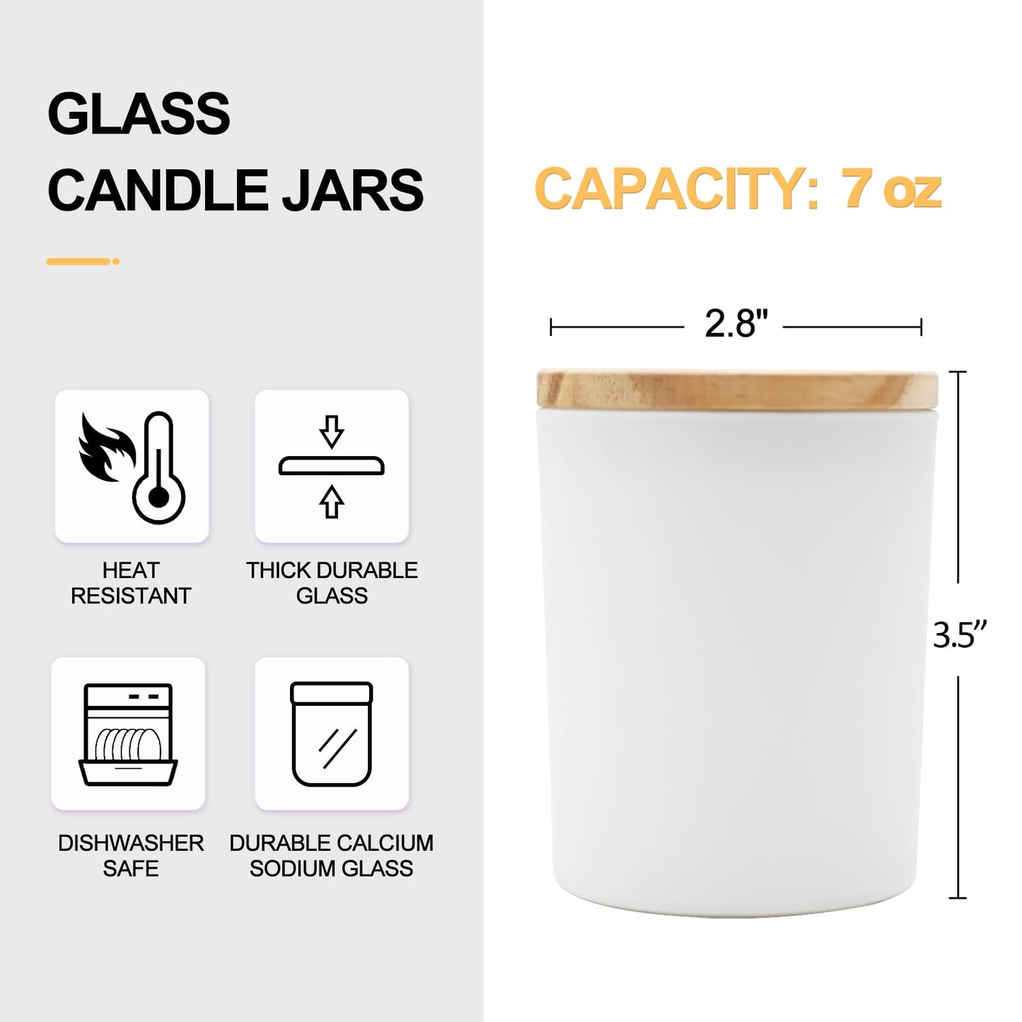 Thick Candle Jars for Making Candles 16 Pcs, 7 OZ Empty Jars with Wood Lids for Candle Making, Sample Container, Frosted White