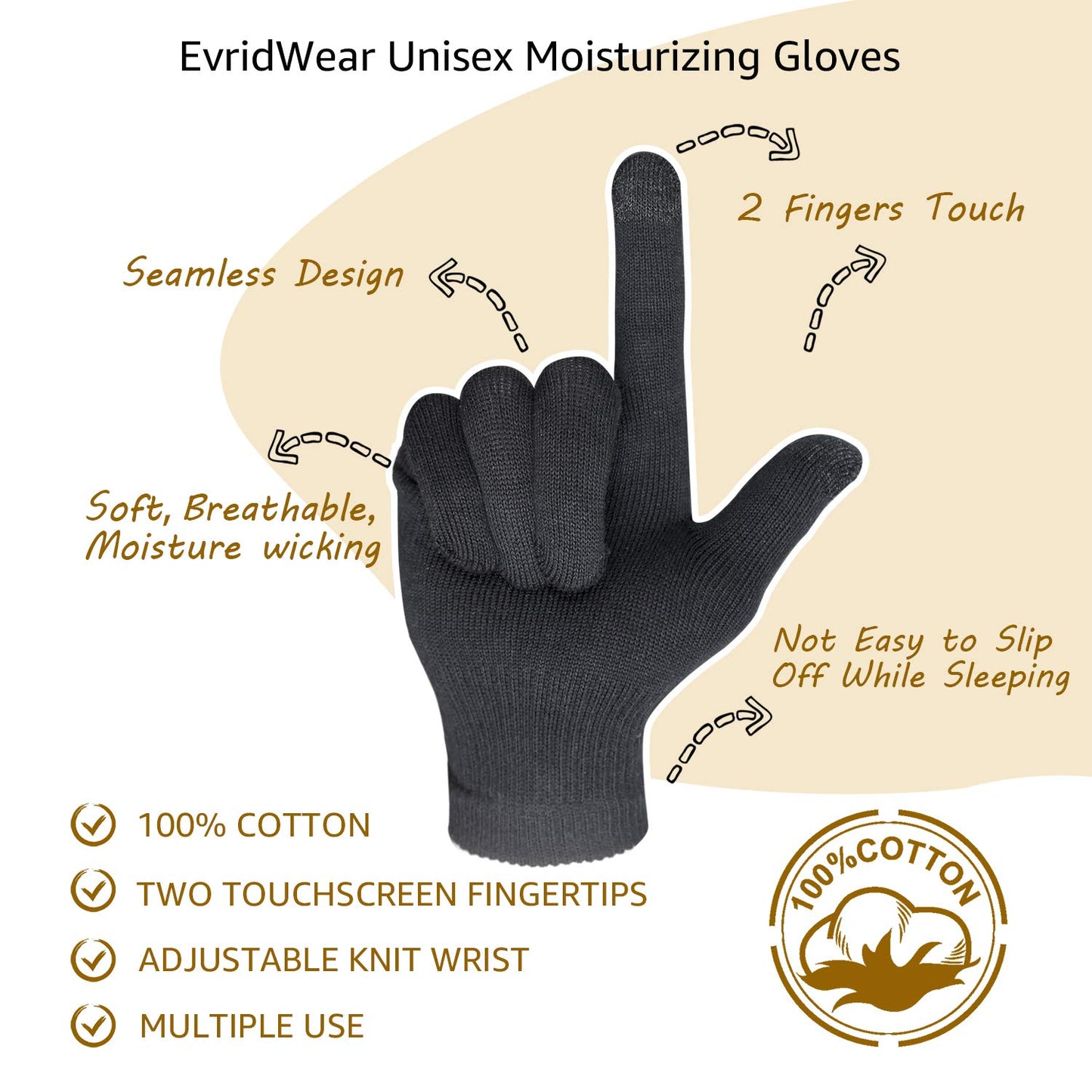 EvridWear Moisturizing Cotton Gloves | Unisex Touchscreen-Friendly Hand Care Gloves